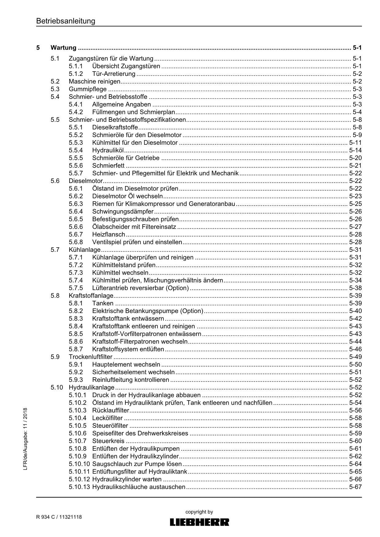 Liebherr R934 C Hydraulikbagger Betriebsanleitung 11321118