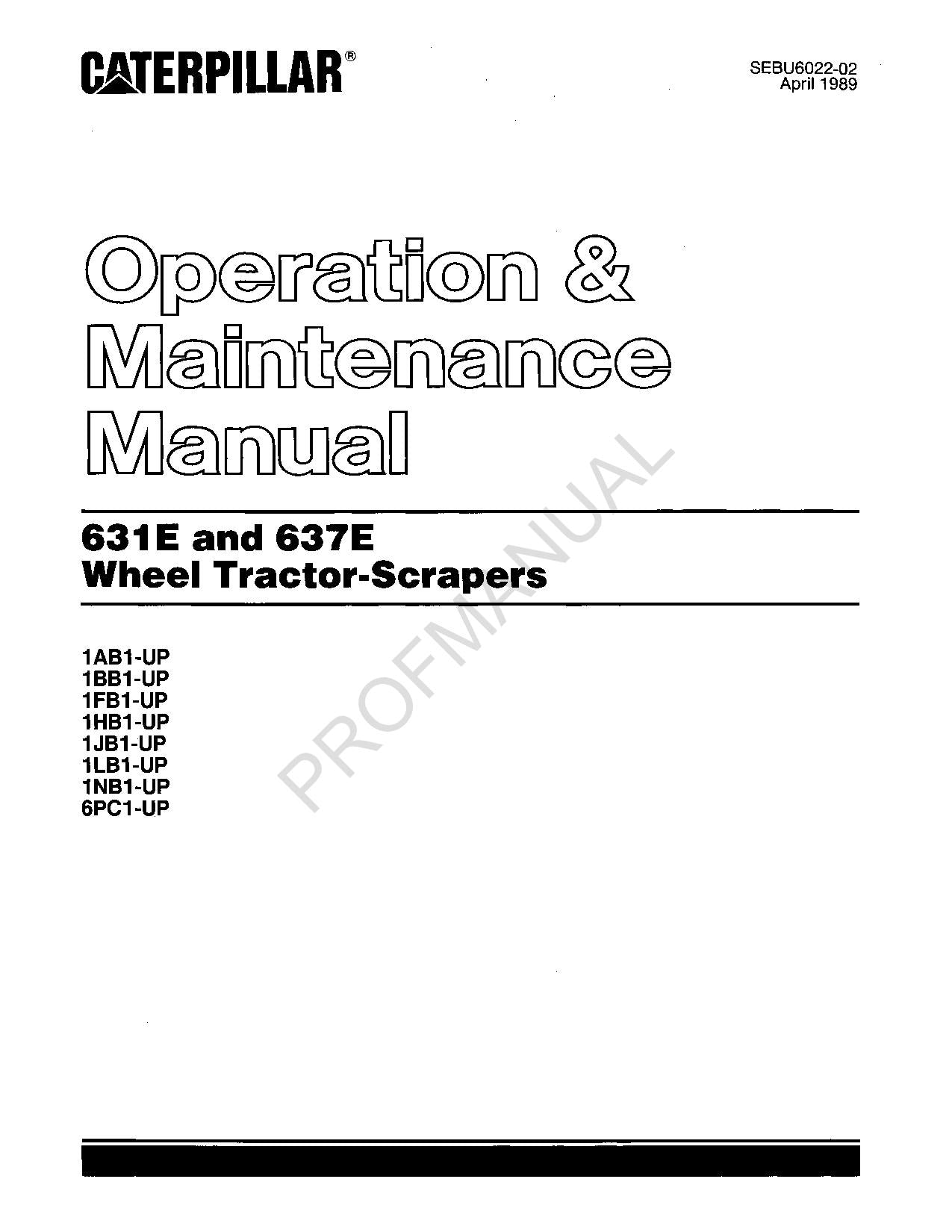 Caterpillar 631E 637E Wheel Tractor Scraper Operators Maintenance Manual