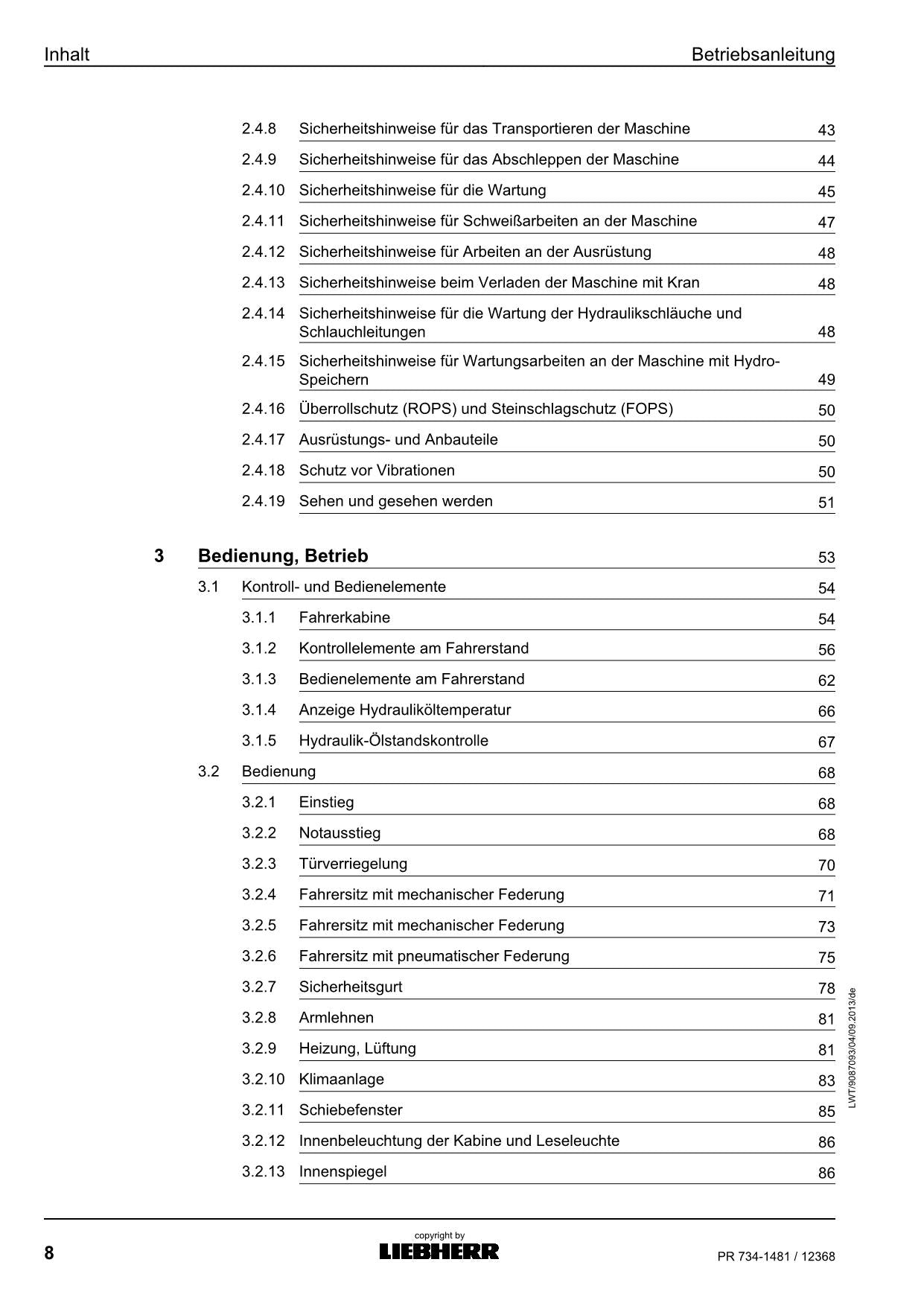 Liebherr PR734 Planierraupe Betriebsanleitung ser 12368