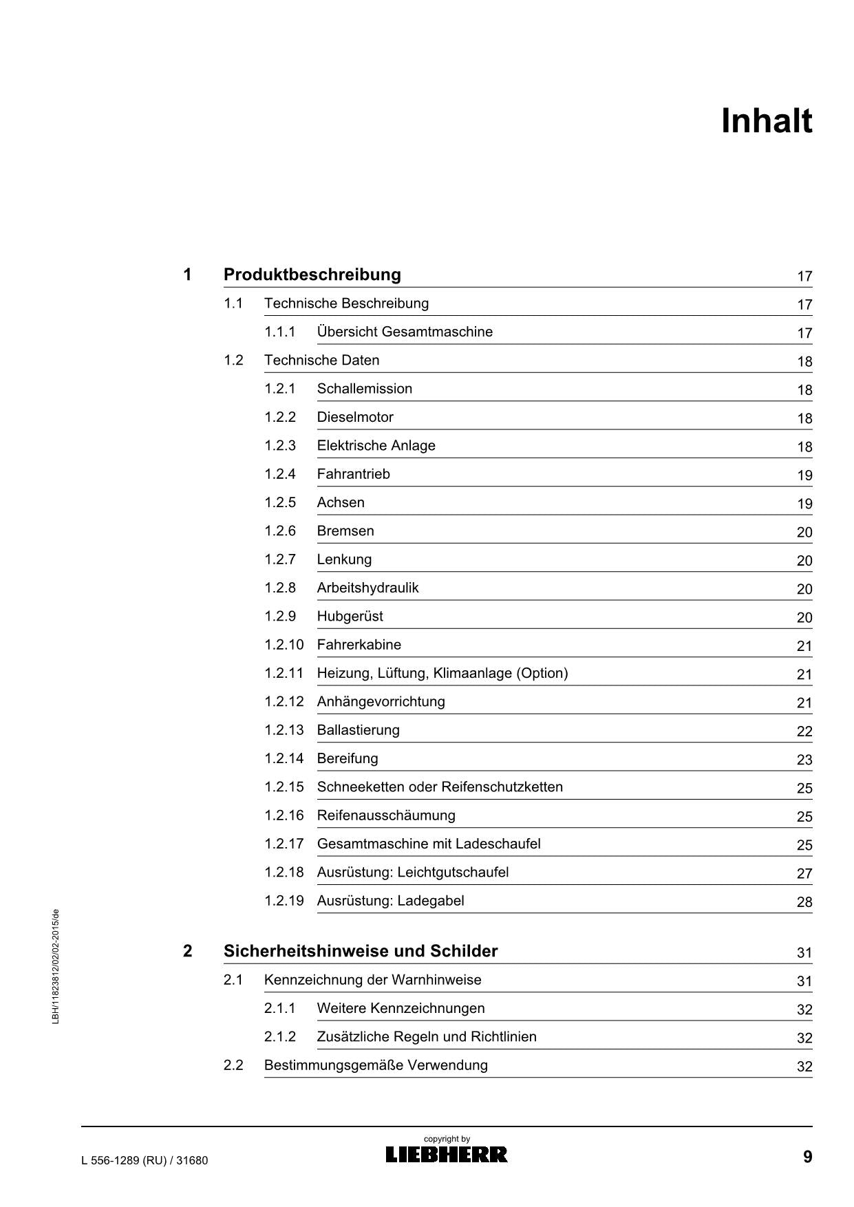 Liebherr L556 RU Radlader Manuel d'instructions