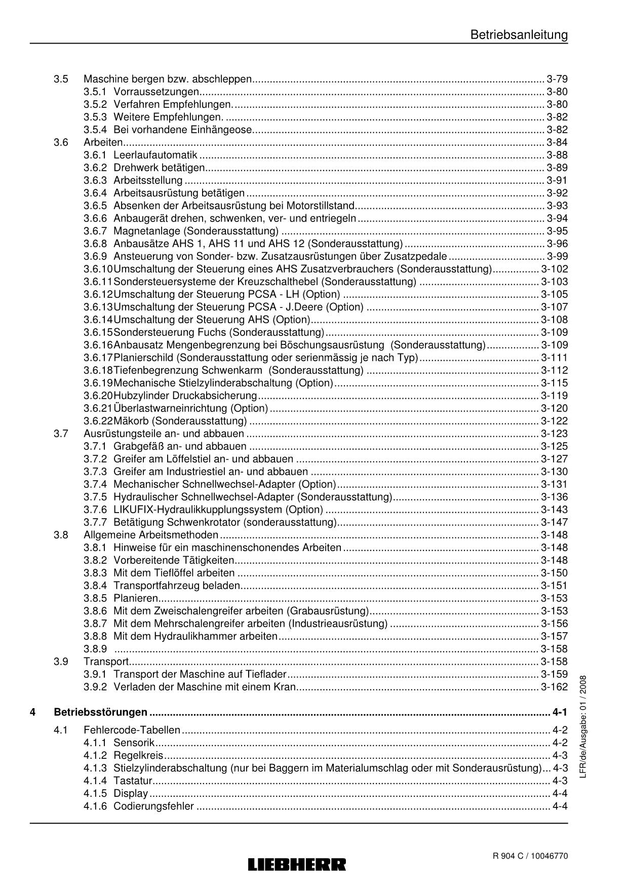 Liebherr R904 C Hydraulikbagger Umschlaggerät Betriebsanleitung