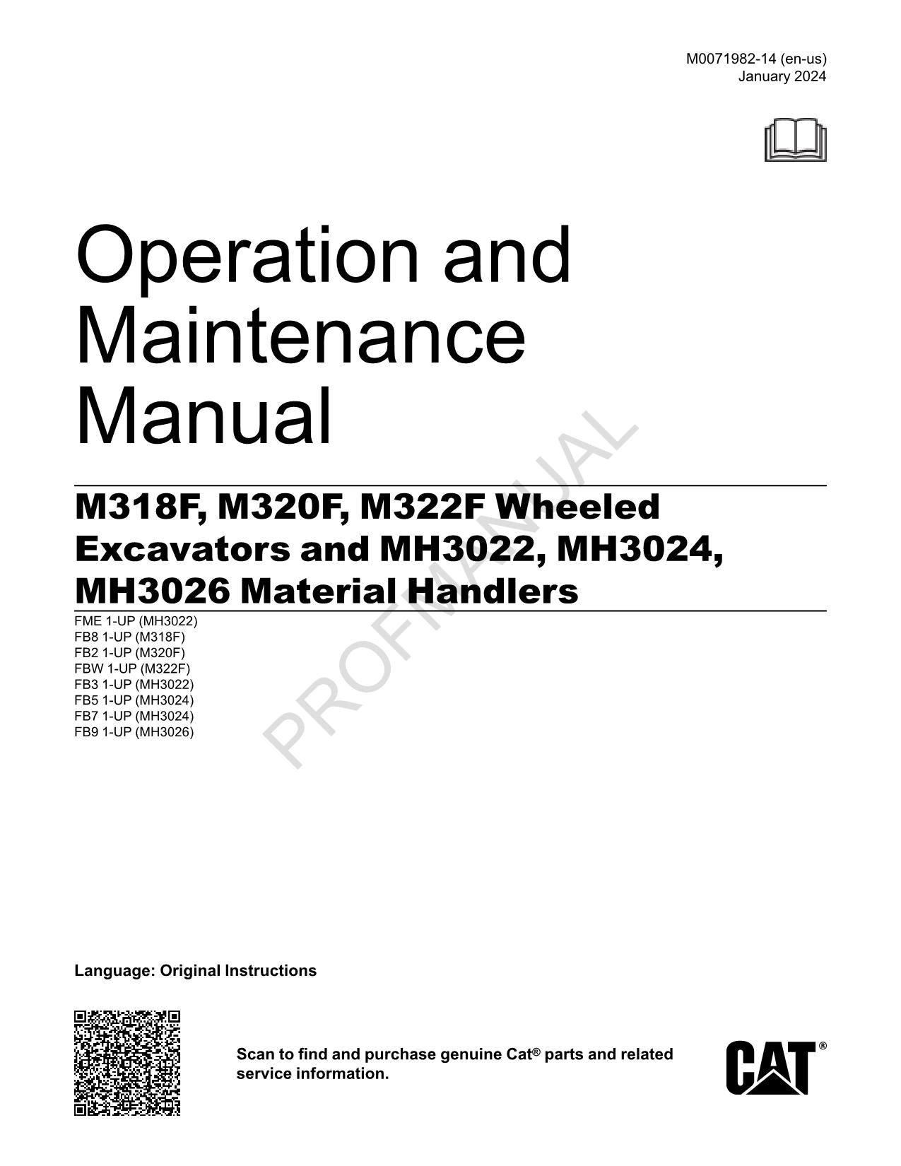 Caterpillar M318F M320F M322F Mobilbagger Bediener Wartungshandbuch