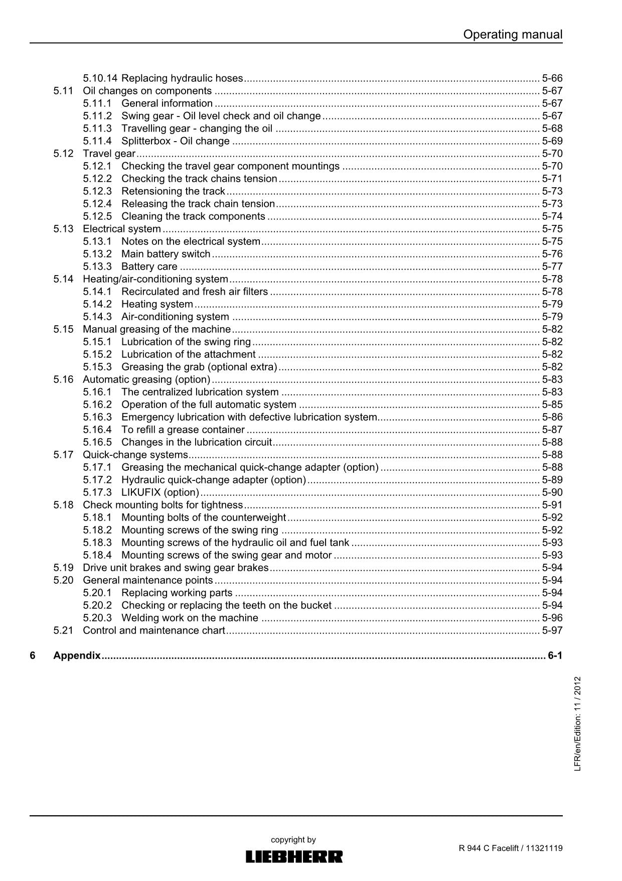 Liebherr R944 C Facelift Excavator Operators manual