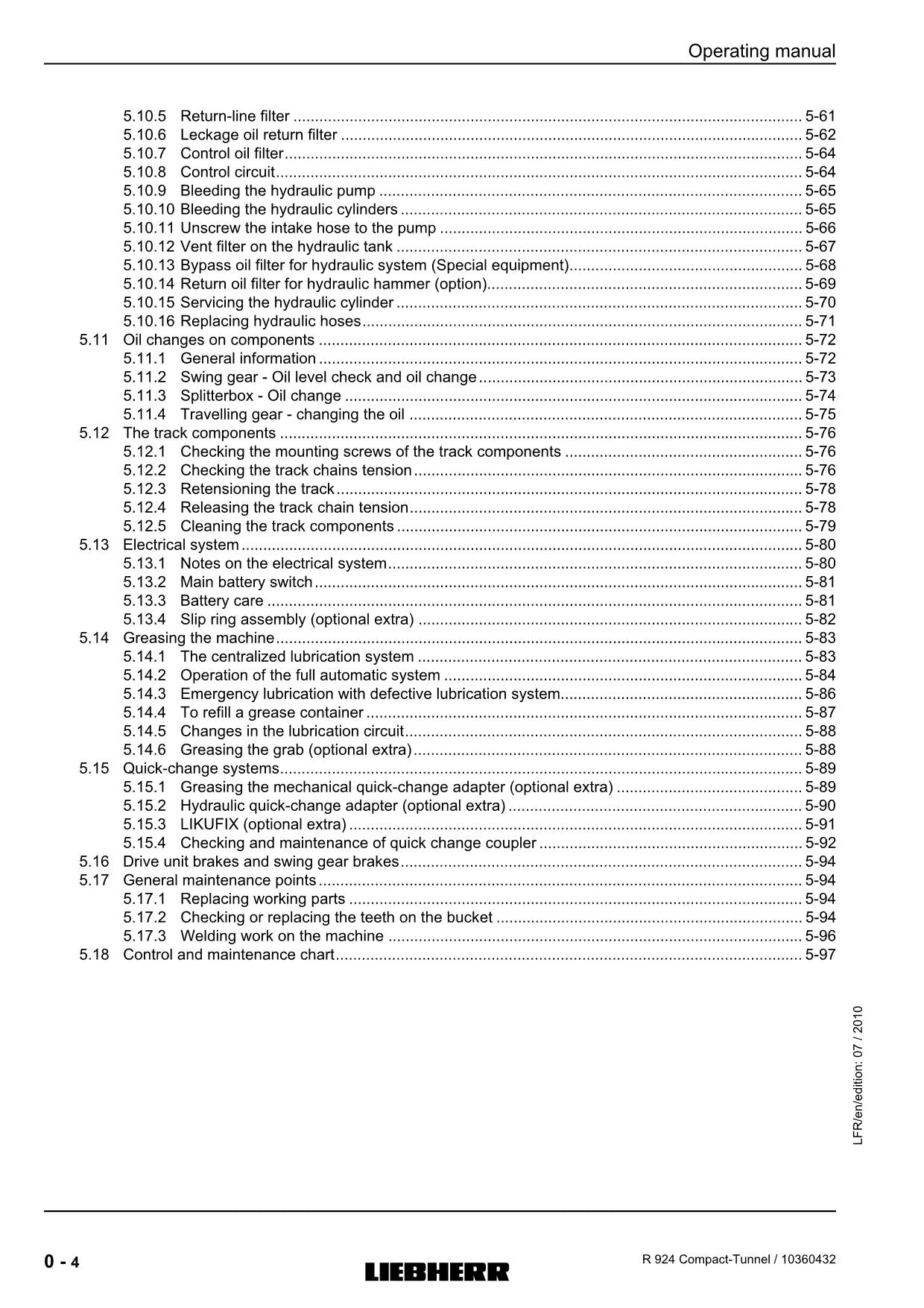 Liebherr R924 Compact-Tunnel Excavator Operators manual serial 27384