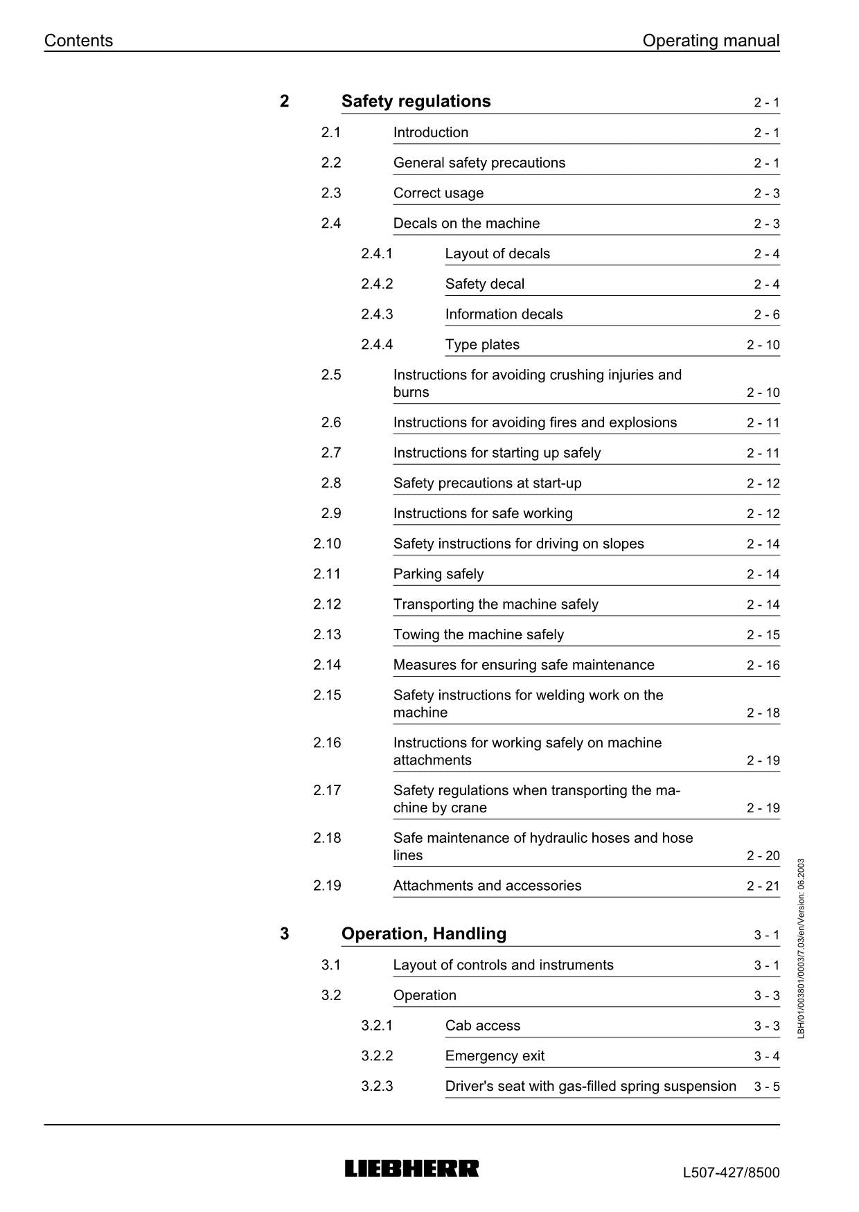 Liebherr L507 Stereo Wheel Loader Operators manual