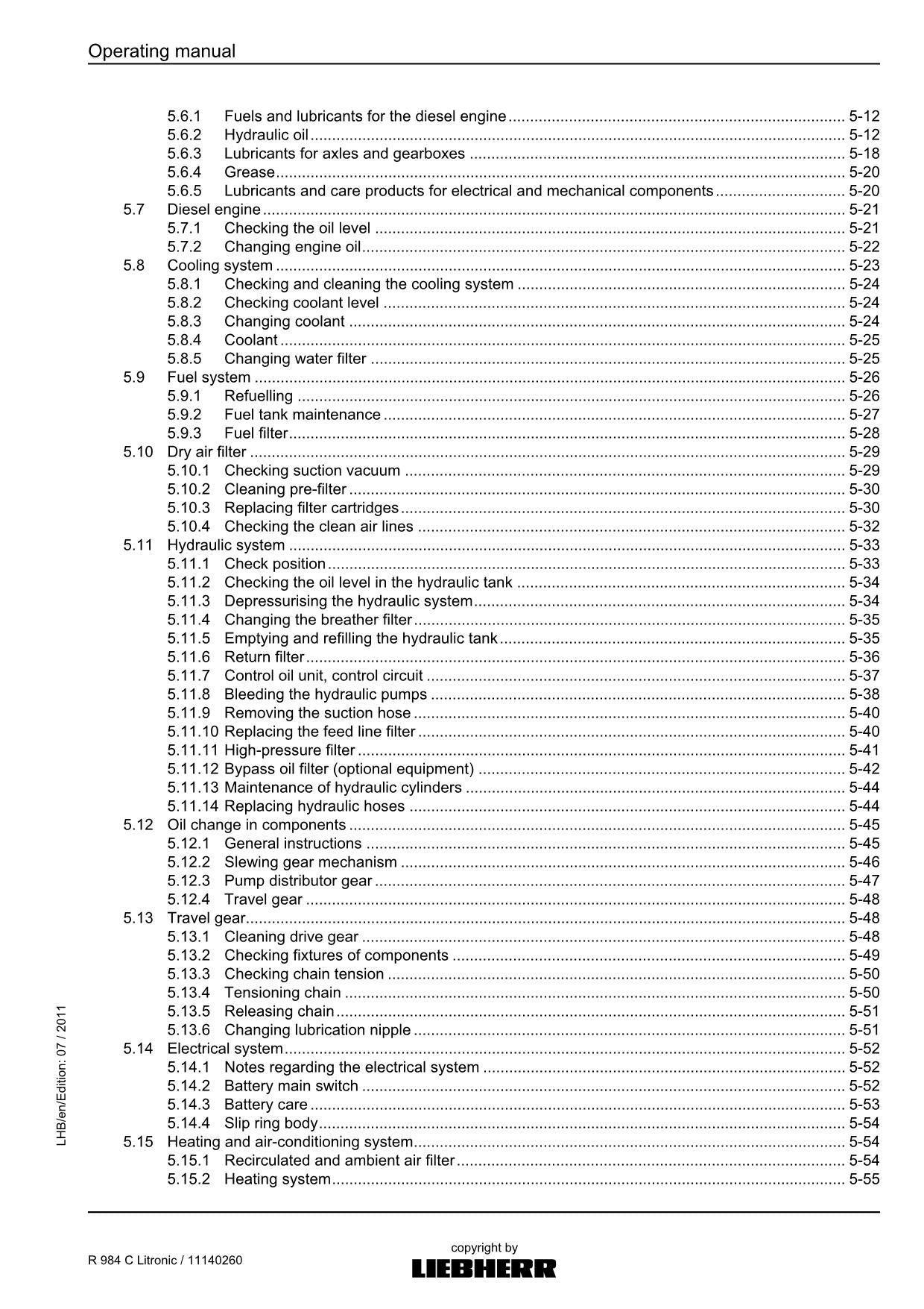 Liebherr R984 C Litronic Excavator Operators manual