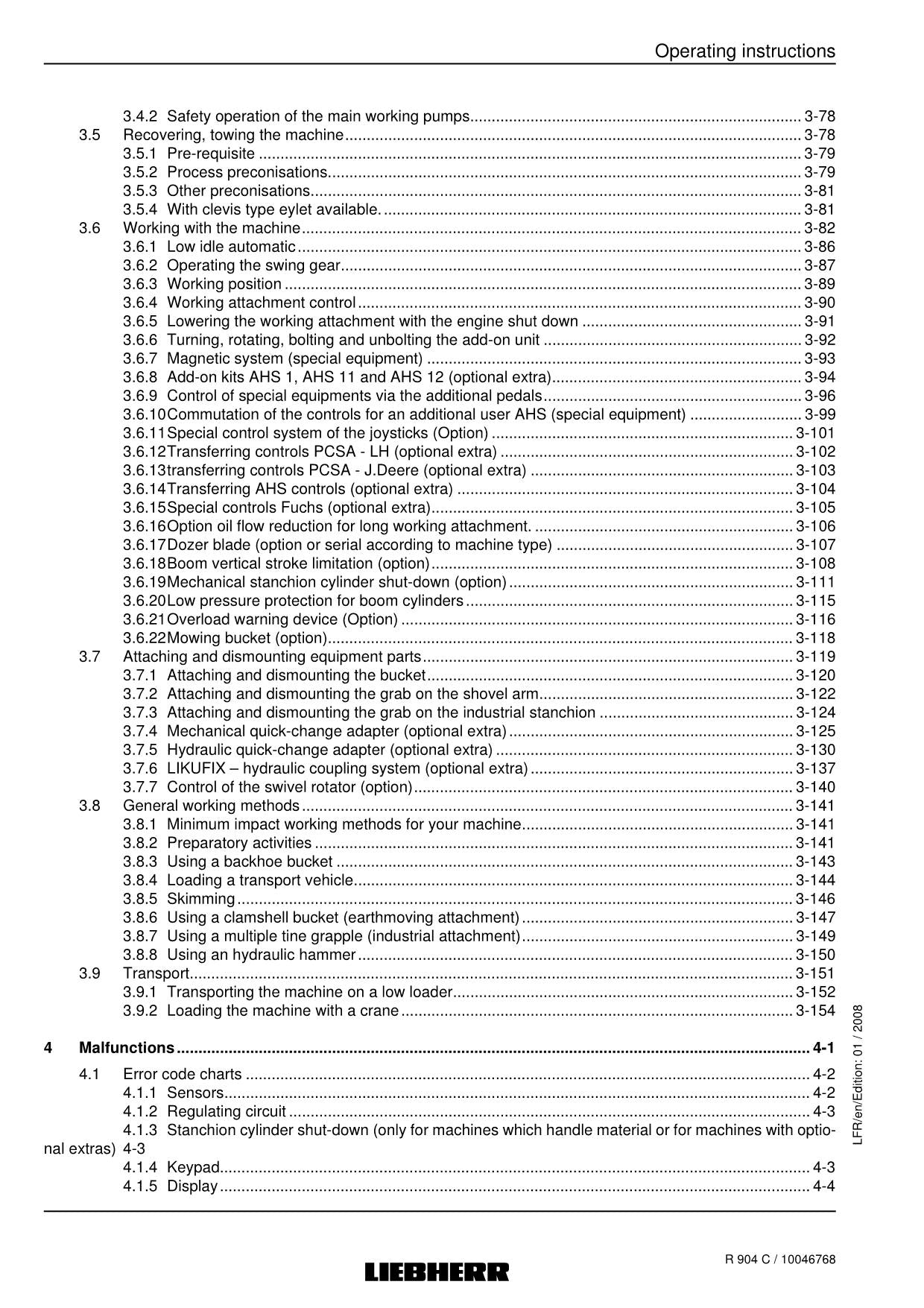 Liebherr R904 C Excavator Material handler Operators manual