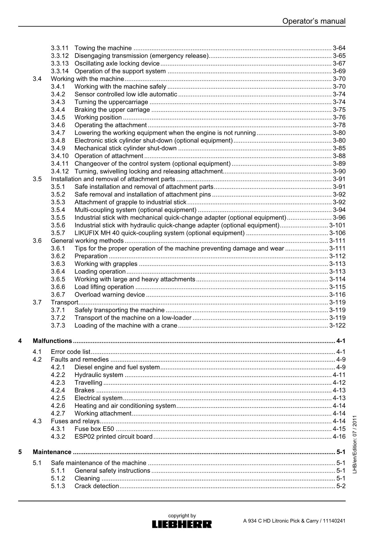 Liebherr A934 C HD Litronic Pick  Carry Log loader Operators manual