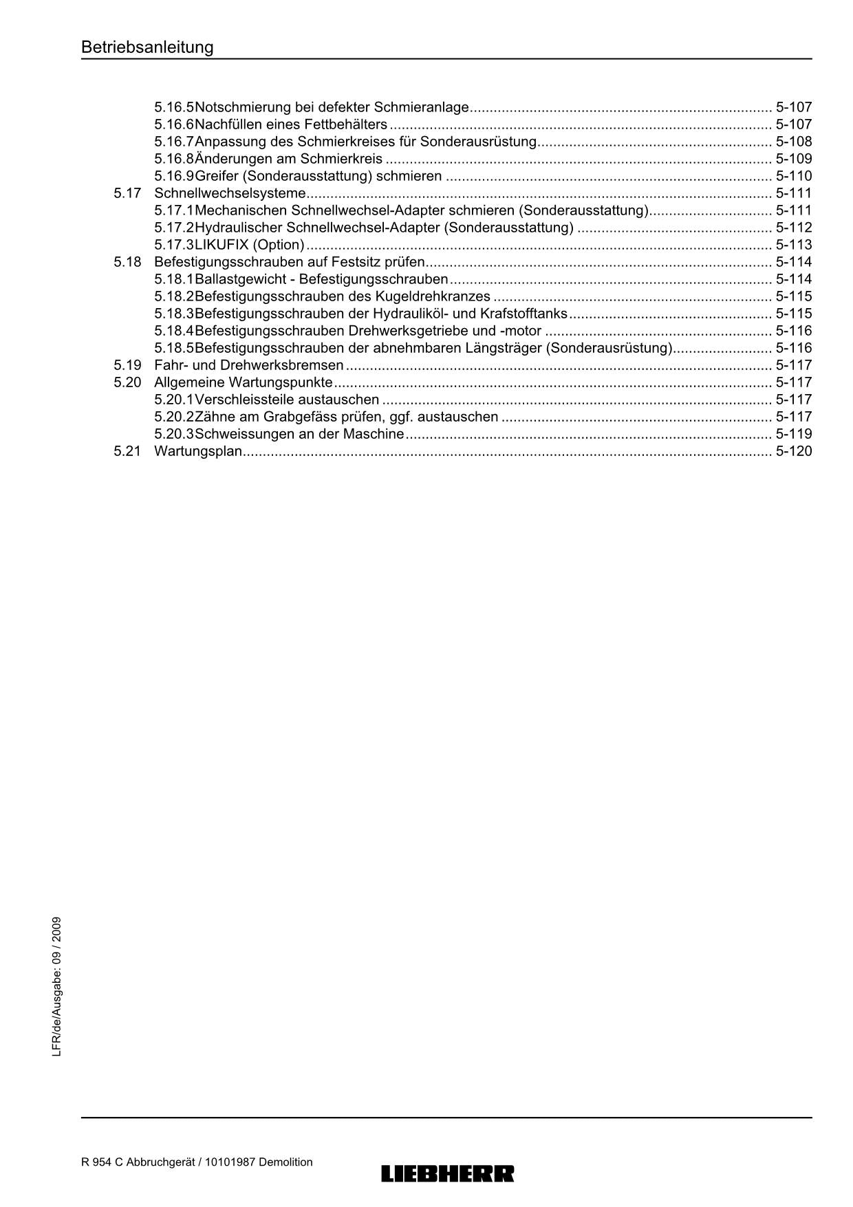 Liebherr R954 C Abbruchgerät 23166 Hydraulikbagger Betriebsanleitung