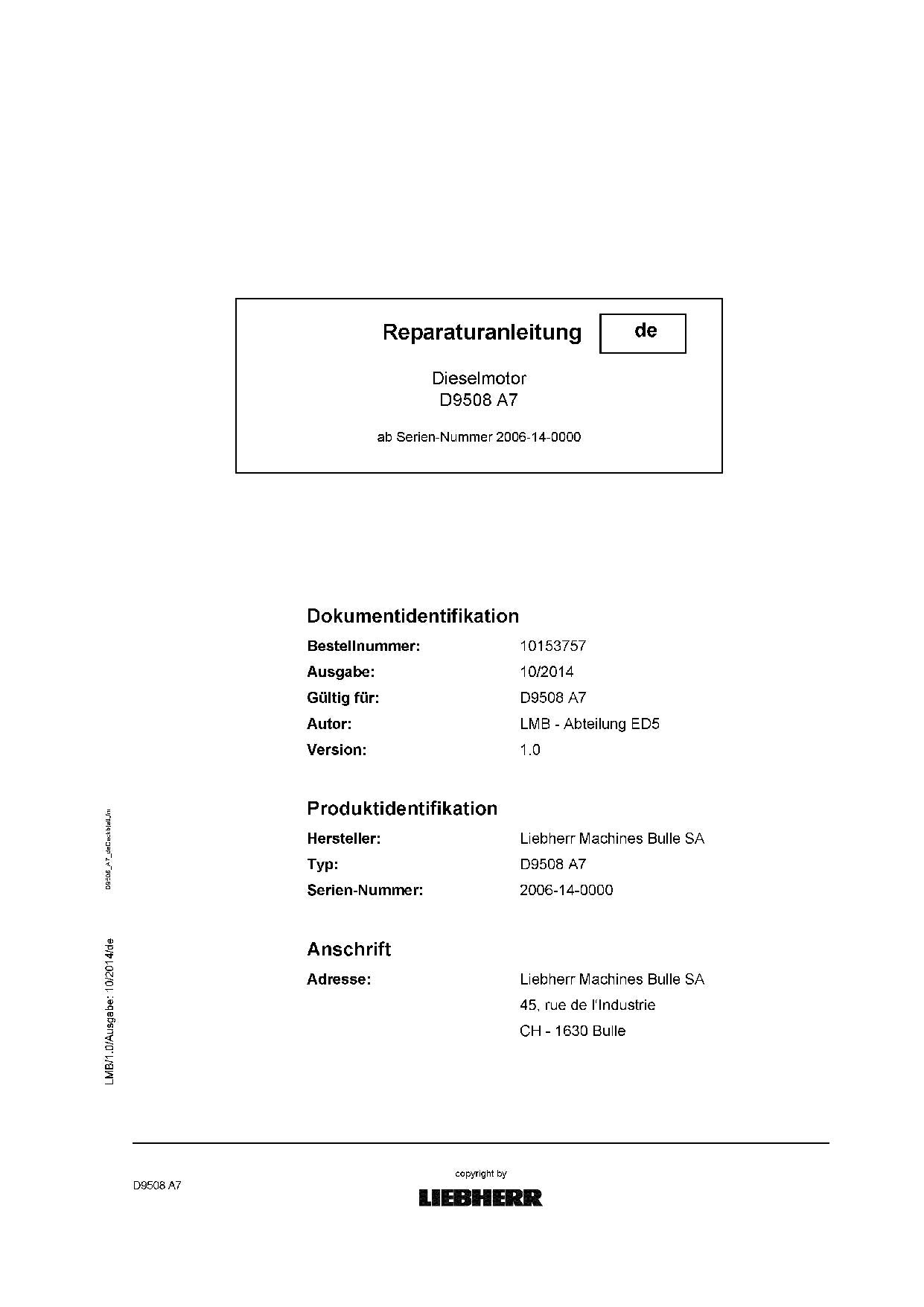 Liebherr D9508 A7 Dieselmotor Reparaturanleitung