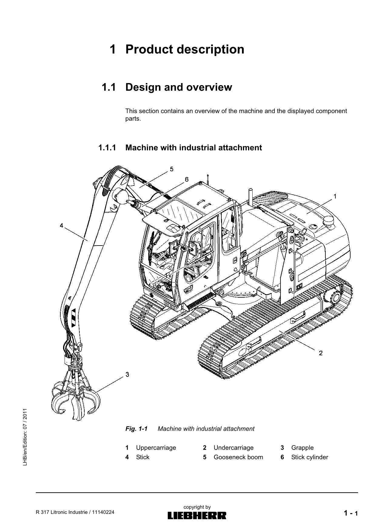 Manuel d'utilisation de la pelle Liebherr R317 Litronic Industrie