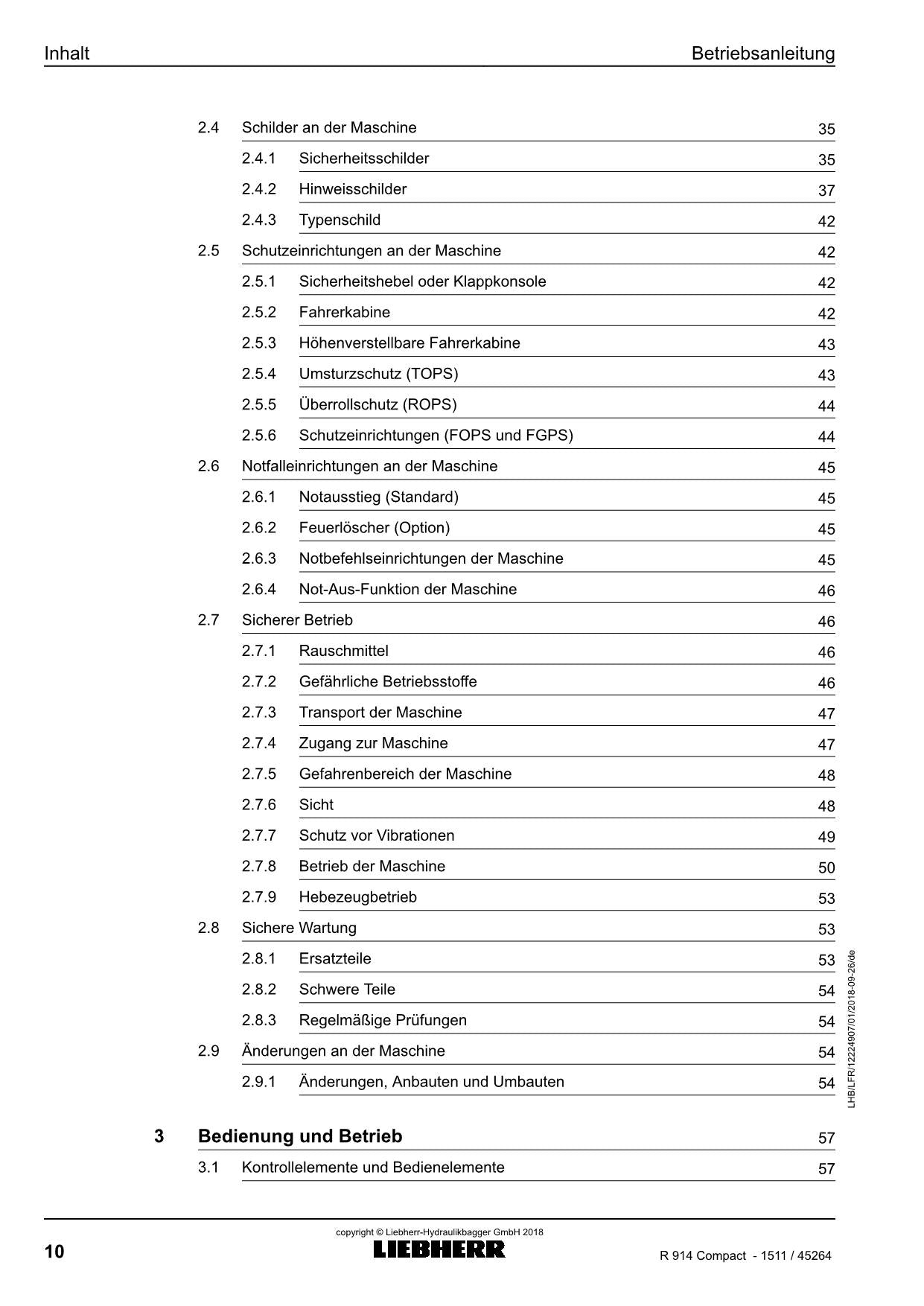 Liebherr R914 Compact Hydraulikbagger Betriebsanleitung ser 45264