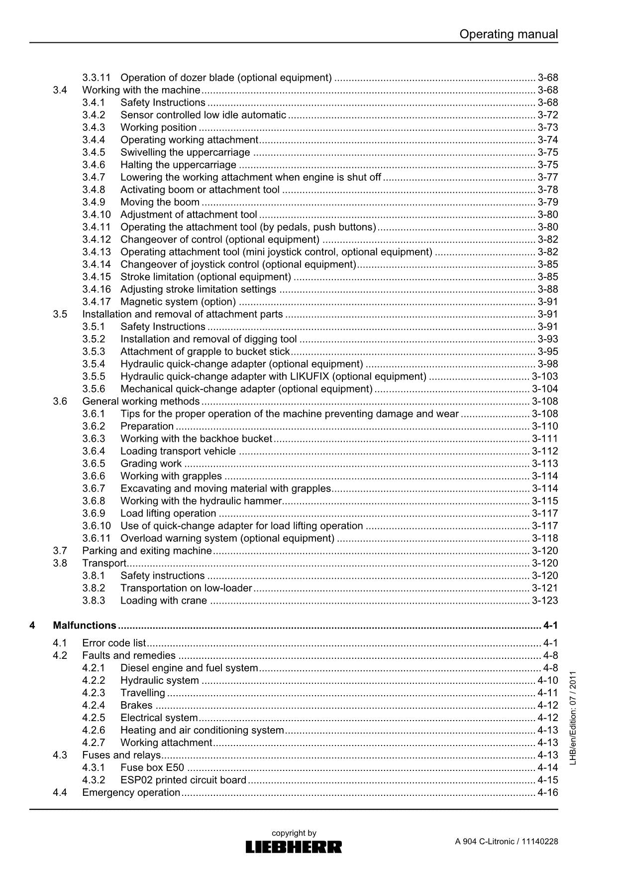 Liebherr A904 C-Litronic Excavator Operators manual serial 1005