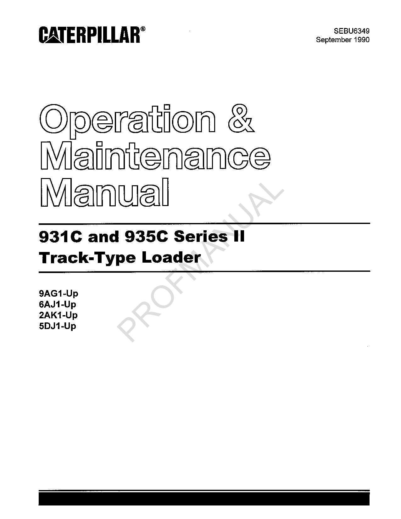 Caterpillar 931C 935C Series II Track Type Loader Operators Maintenance Manual