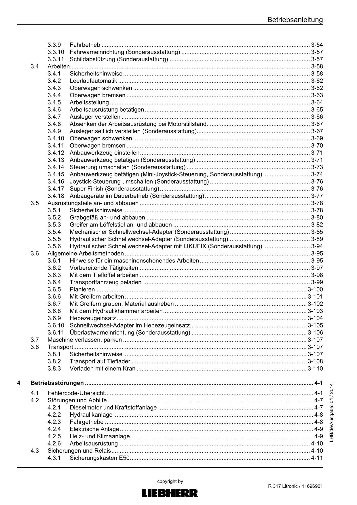 Liebherr R317 Litronic Hydraulikbagger Betriebsanleitung 11696901