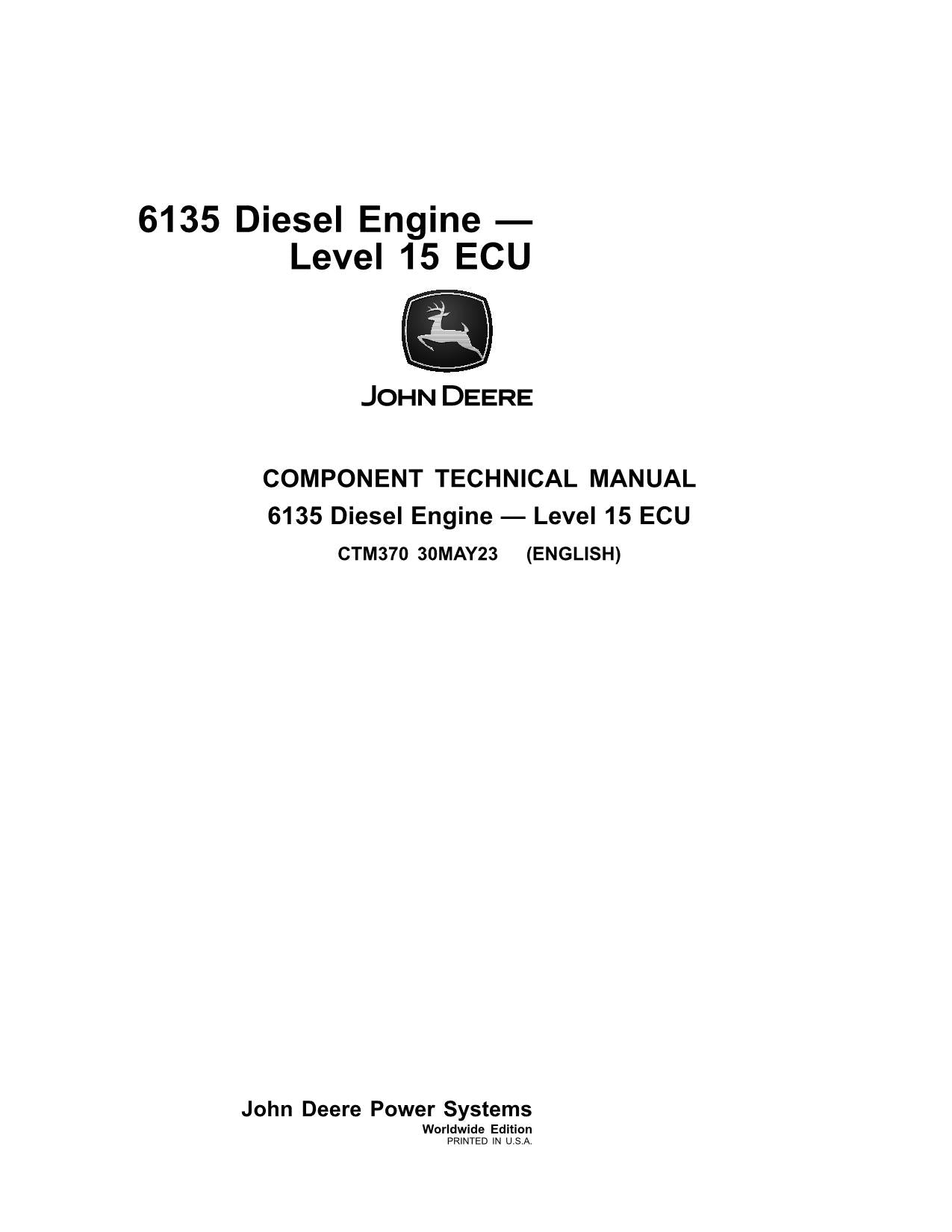 John Deere 6135 Diesel Engine Fuel System REPAIR SERVICE TECHNICAL MANUAL CTM370