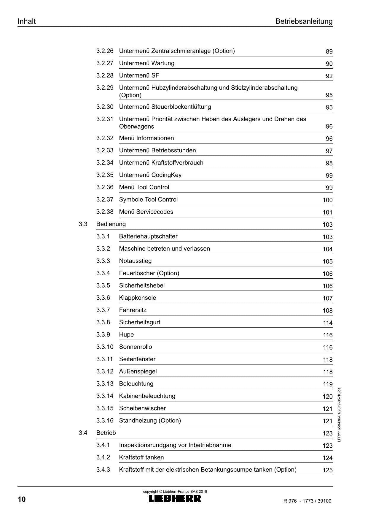 Liebherr R976 Hydraulikbagger Betriebsanleitung typ 1773