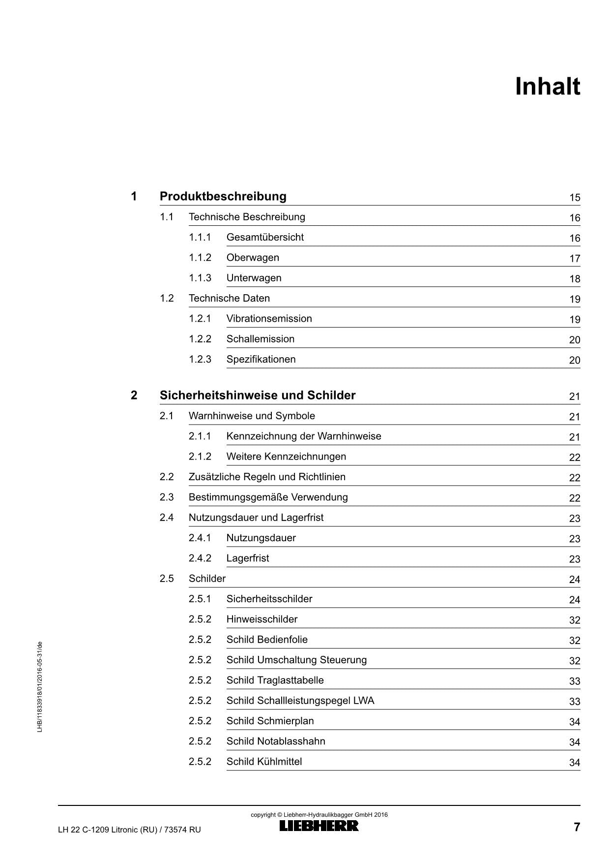 Liebherr LH22 C Litronic RU Materialumschlaggerät Betriebsanleitung