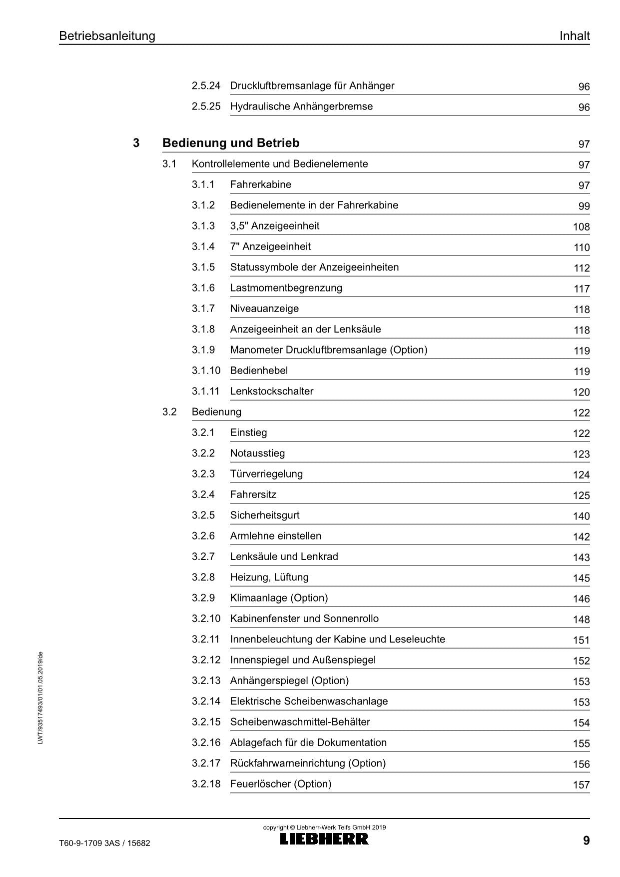 Liebherr T60-9 3AS Teleskoplader Betriebsanleitung