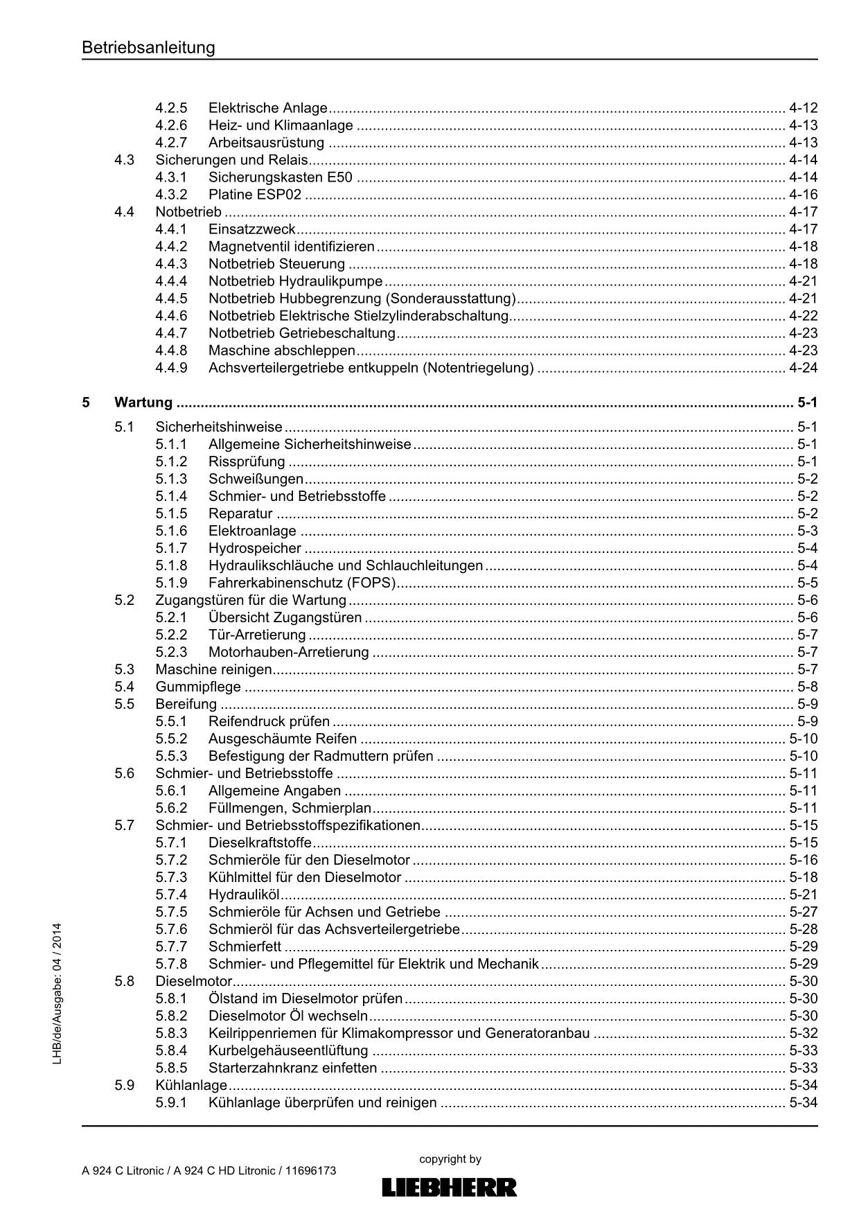 Liebherr A924 C A924 C HD Litronic Umschlaggerät Betriebsanleitung 57100