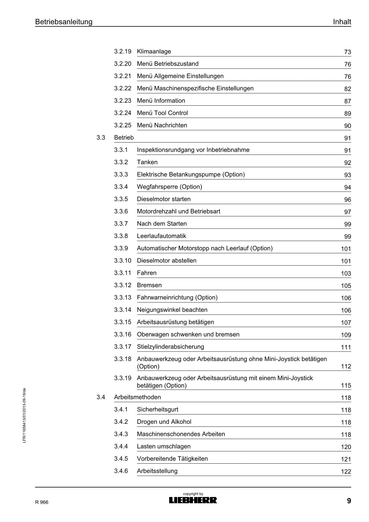 Liebherr R966 Hydraulikbagger Betriebsanleitung 1427; 37620