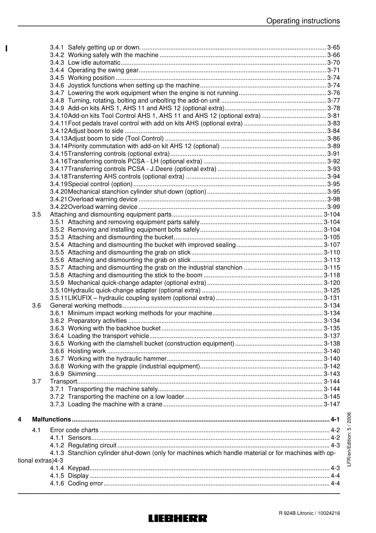 Liebherr R924 B Litronic Excavator Operators manual