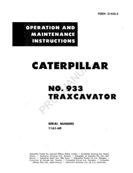 Manuel d'entretien de l'opérateur du Caterpillar 933 Traxcavator 11A1-Up