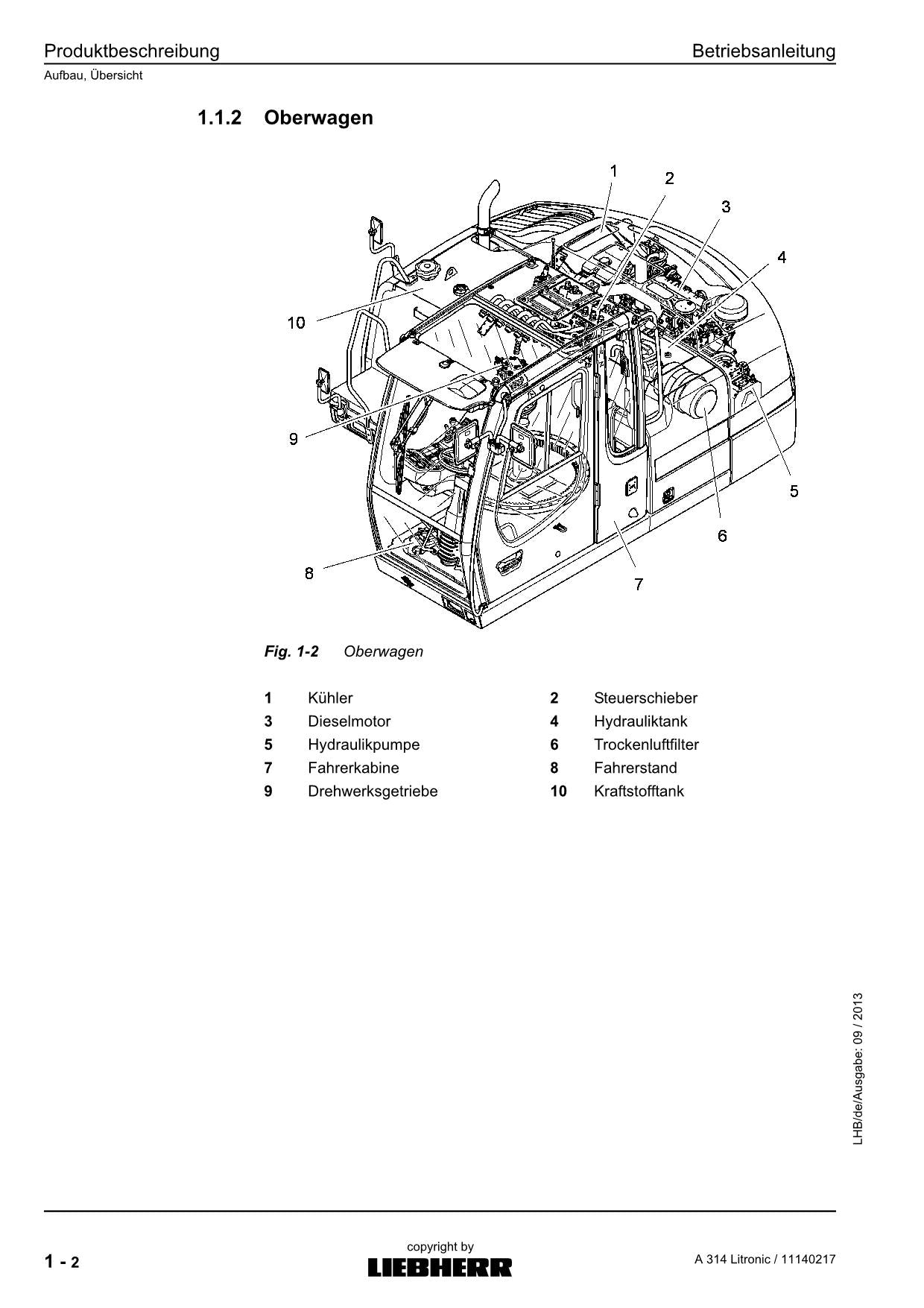 Liebherr A314 Litronic Hydraulikbagger Betriebsanleitung