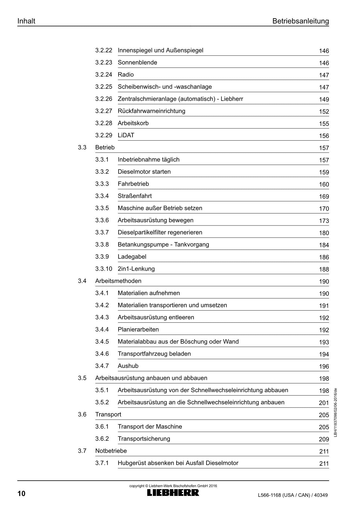 Liebherr L566 USACAN Radlader Betriebsanleitung ser 40349
