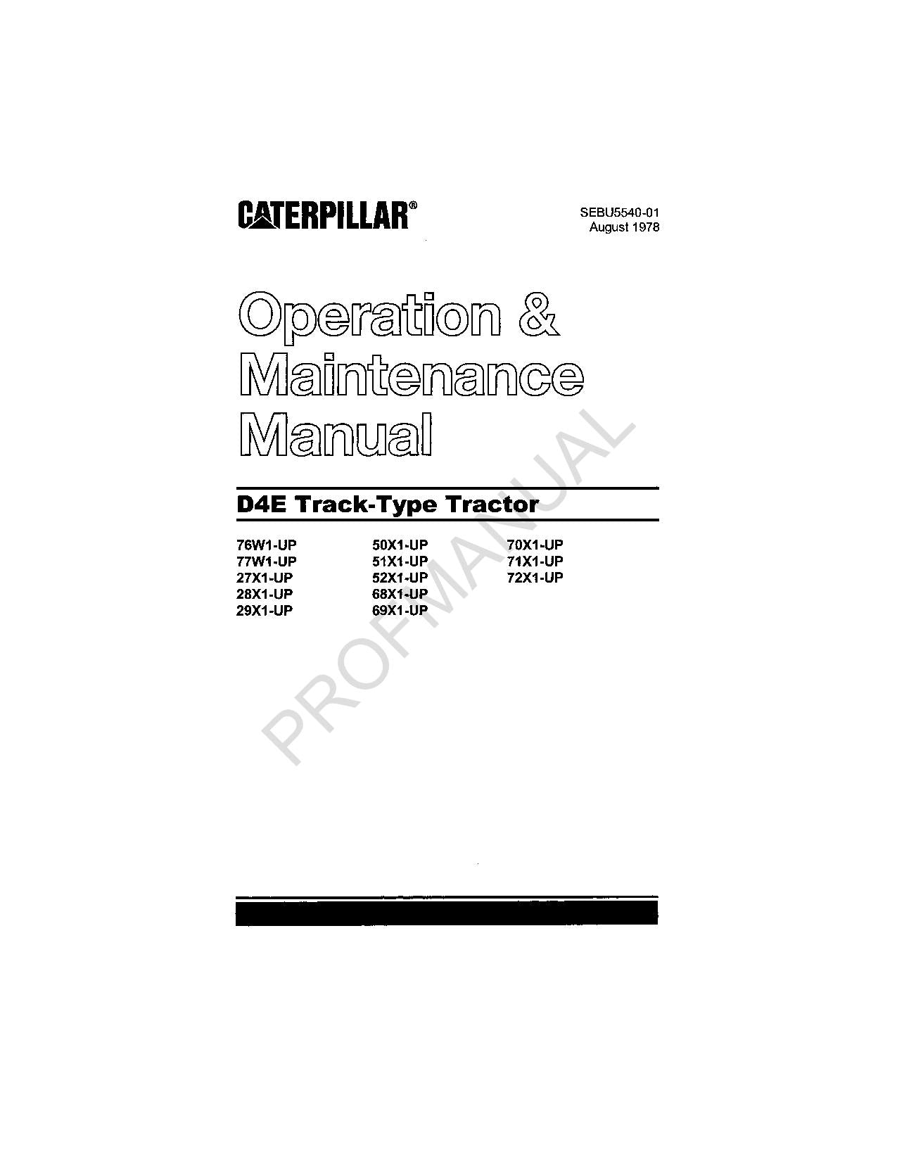 Caterpillar D4E Track Type Tractor Operators Manual