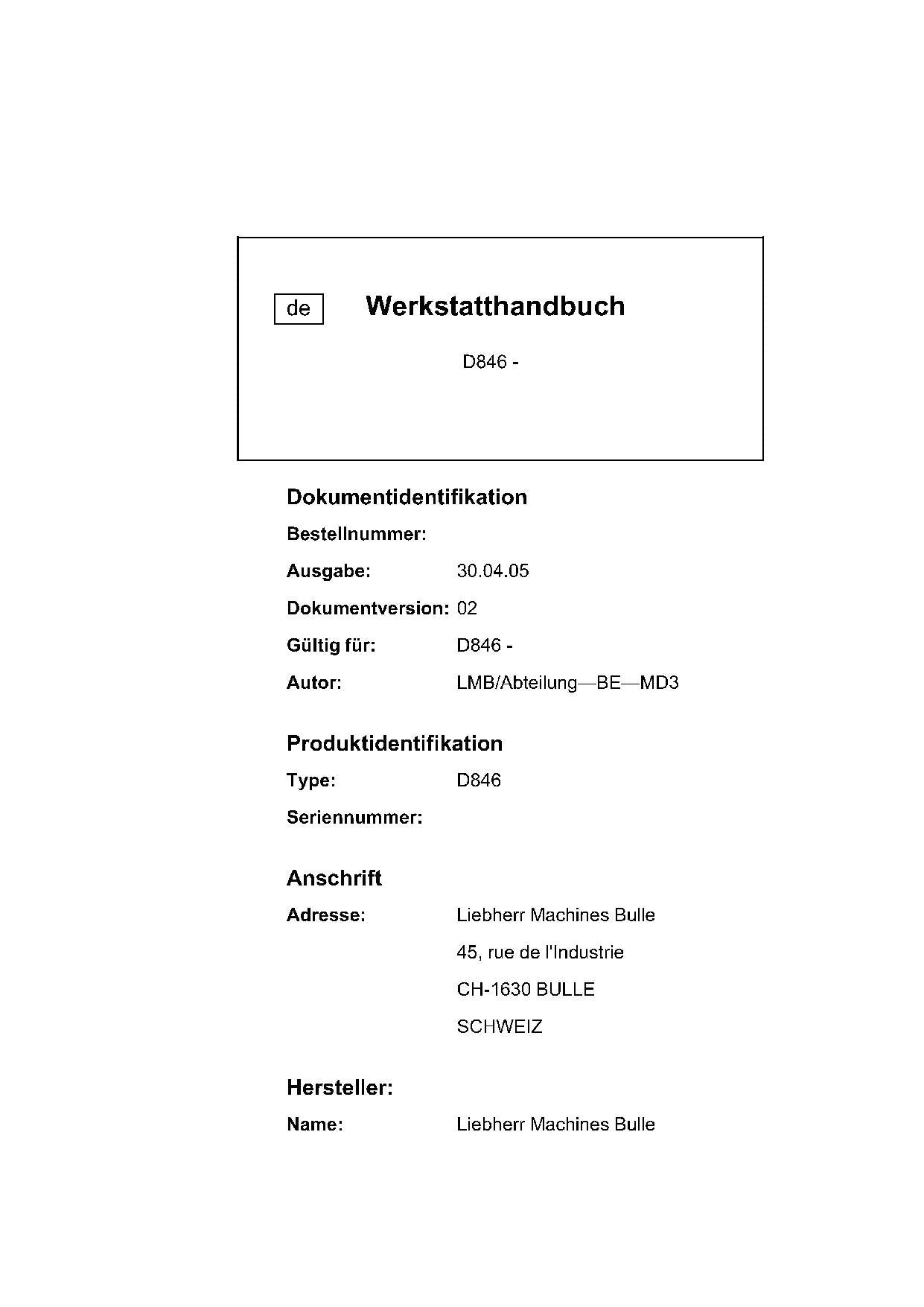 Liebherr D846 Dieselmotor Reparaturhandbuch Werkstatthandbuch