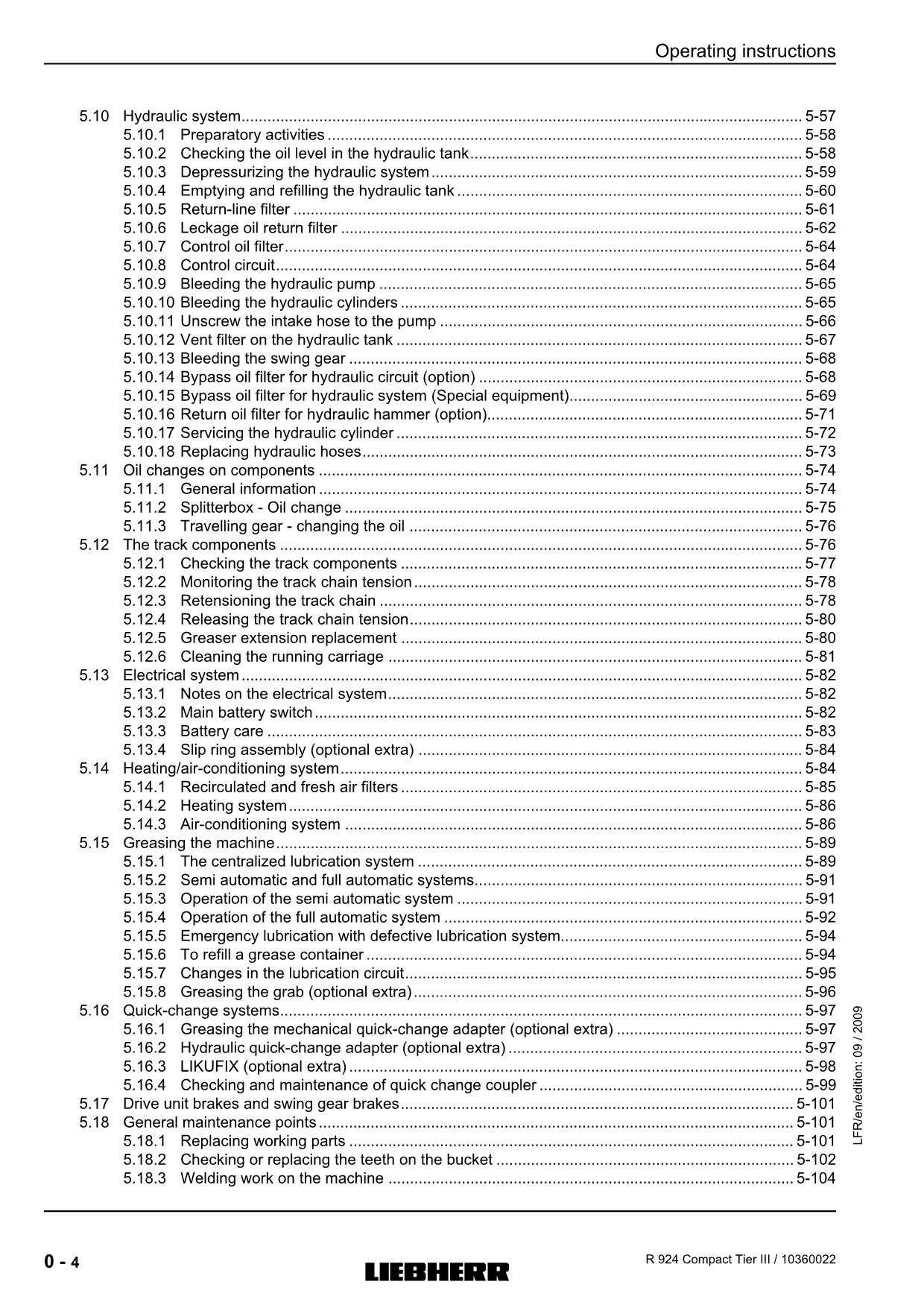 Liebherr R924 Compact TieRIII Excavator Operators manual serial 20472