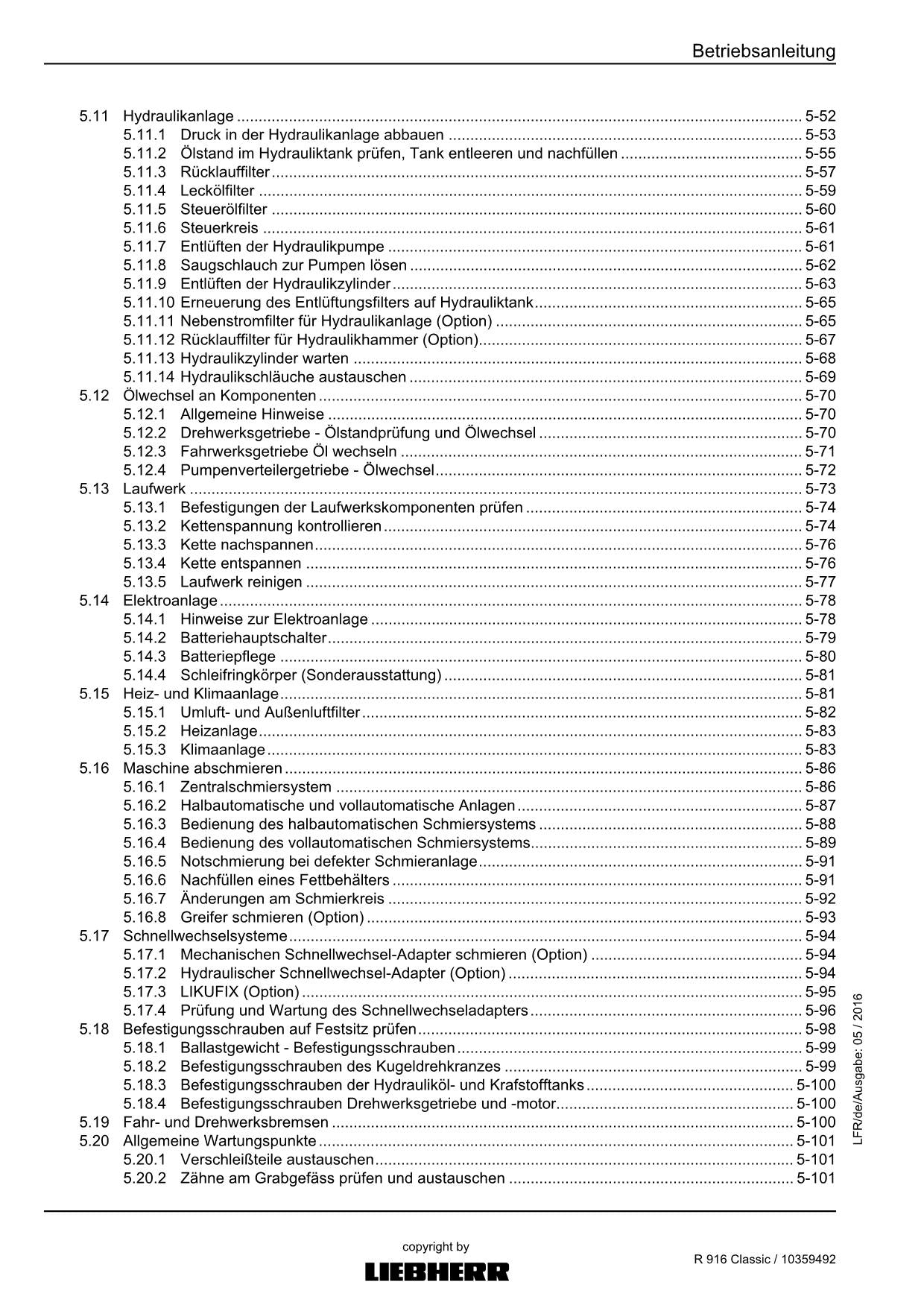Liebherr R916 Hydraulikbagger Betriebsanleitung ser 31055