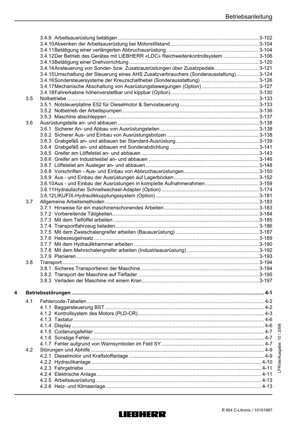 Liebherr R954 C Abbruchgerät 17586 Hydraulikbagger Betriebsanleitung
