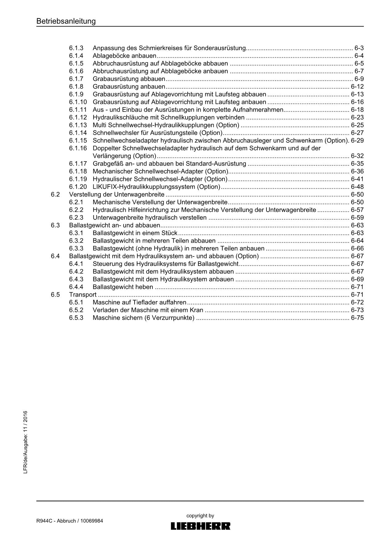 Liebherr R944 C Abbruch Hydraulikbagger Betriebsanleitung