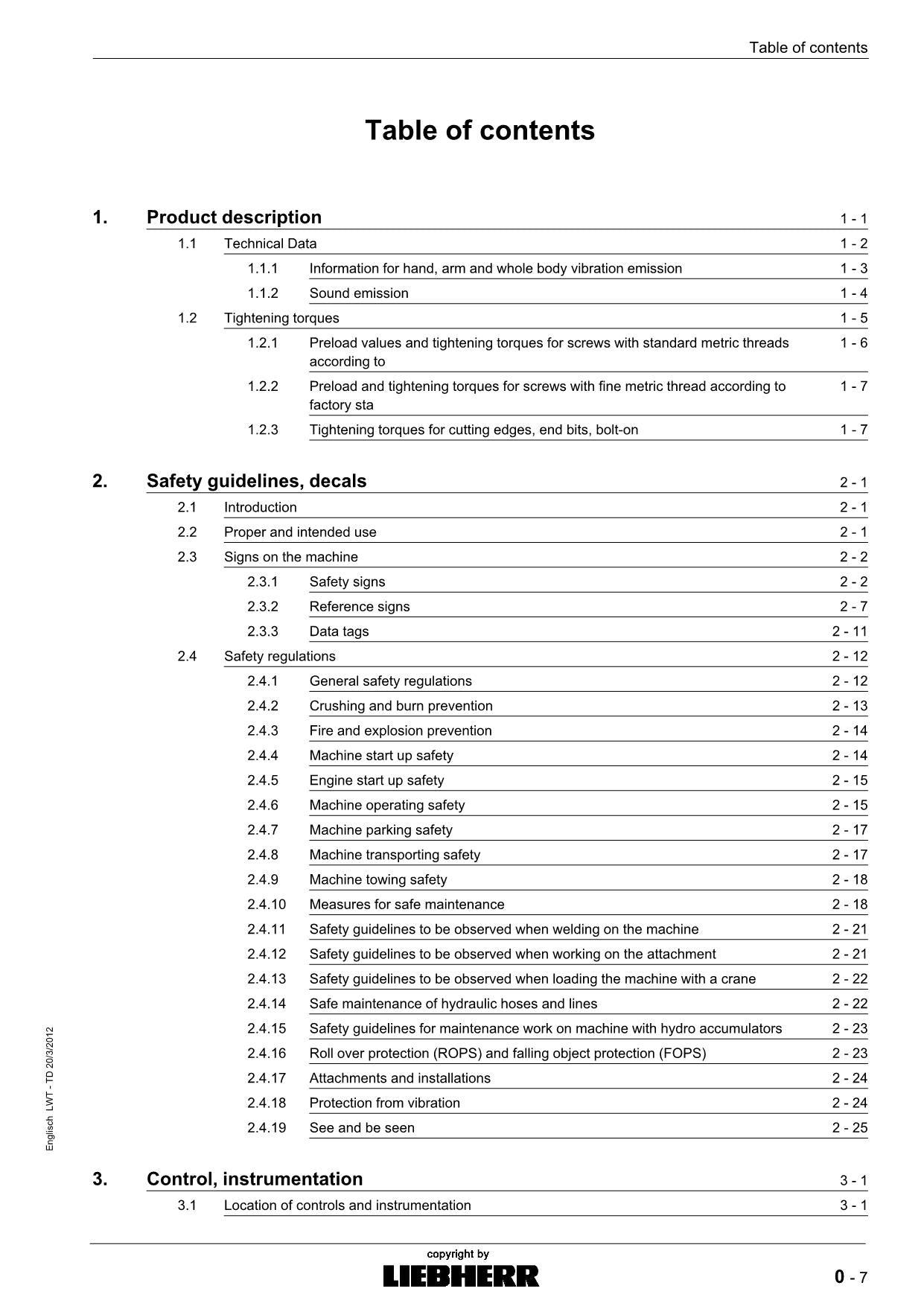 Liebherr LR614 Litronic CRAWLER LOADER Operators manual