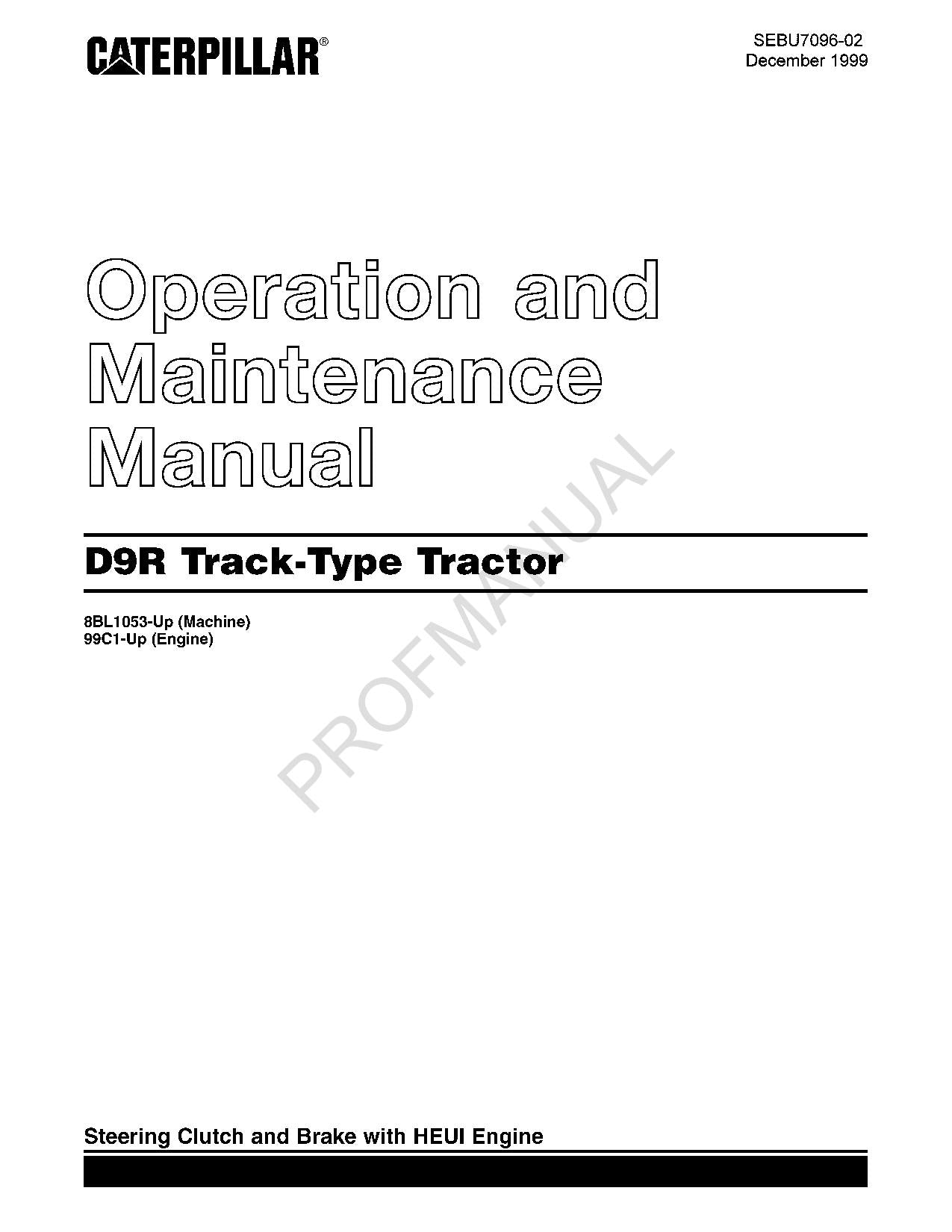 Manuel d'entretien du tracteur à chenilles Caterpillar D9R 8BL1053-UP 99C1-UP