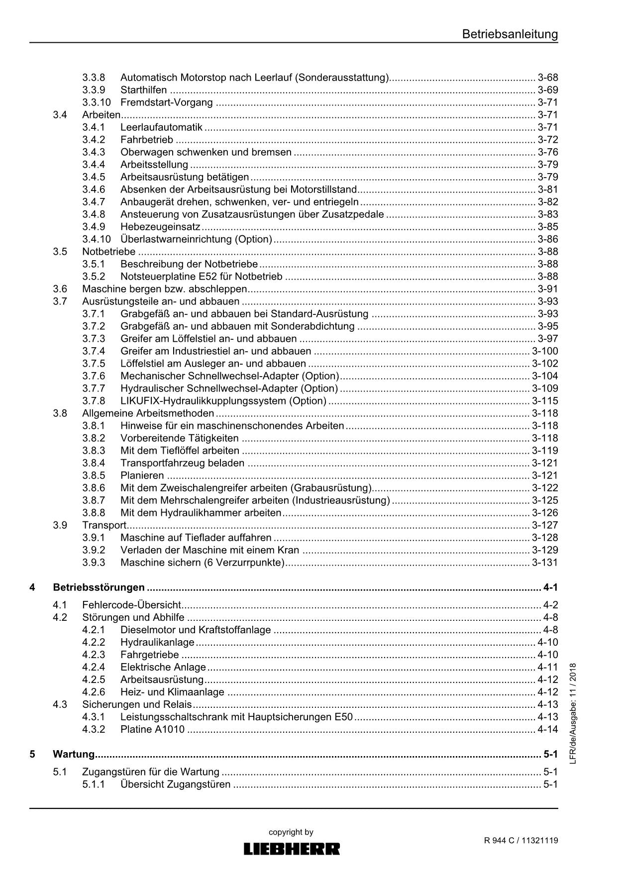 Liebherr R944 C Hydraulikbagger Betriebsanleitung ser 33772