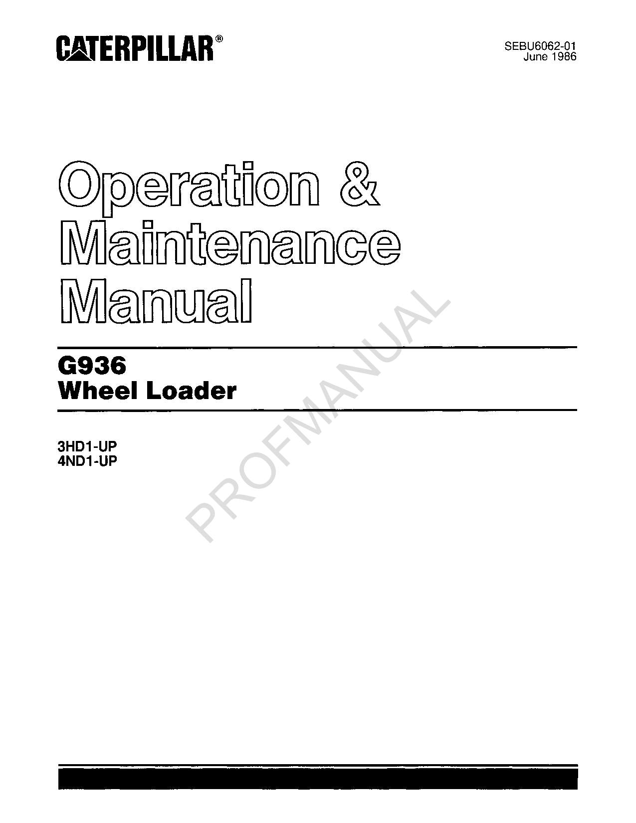 Caterpillar G936 Wheel Loader Operators Maintenance Manual