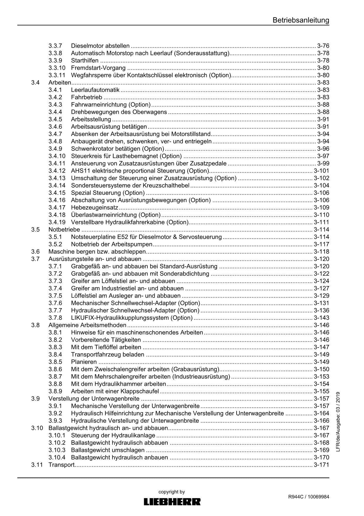 Liebherr R944 C Hydraulikbagger Betriebsanleitung ser 31021