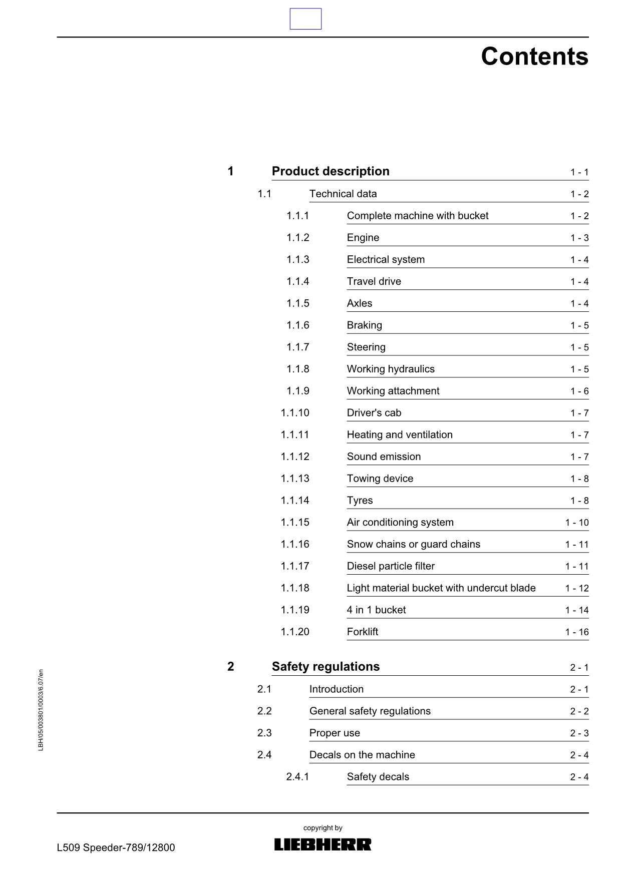 Liebherr L509 Speeder Wheel Loader Operators manual