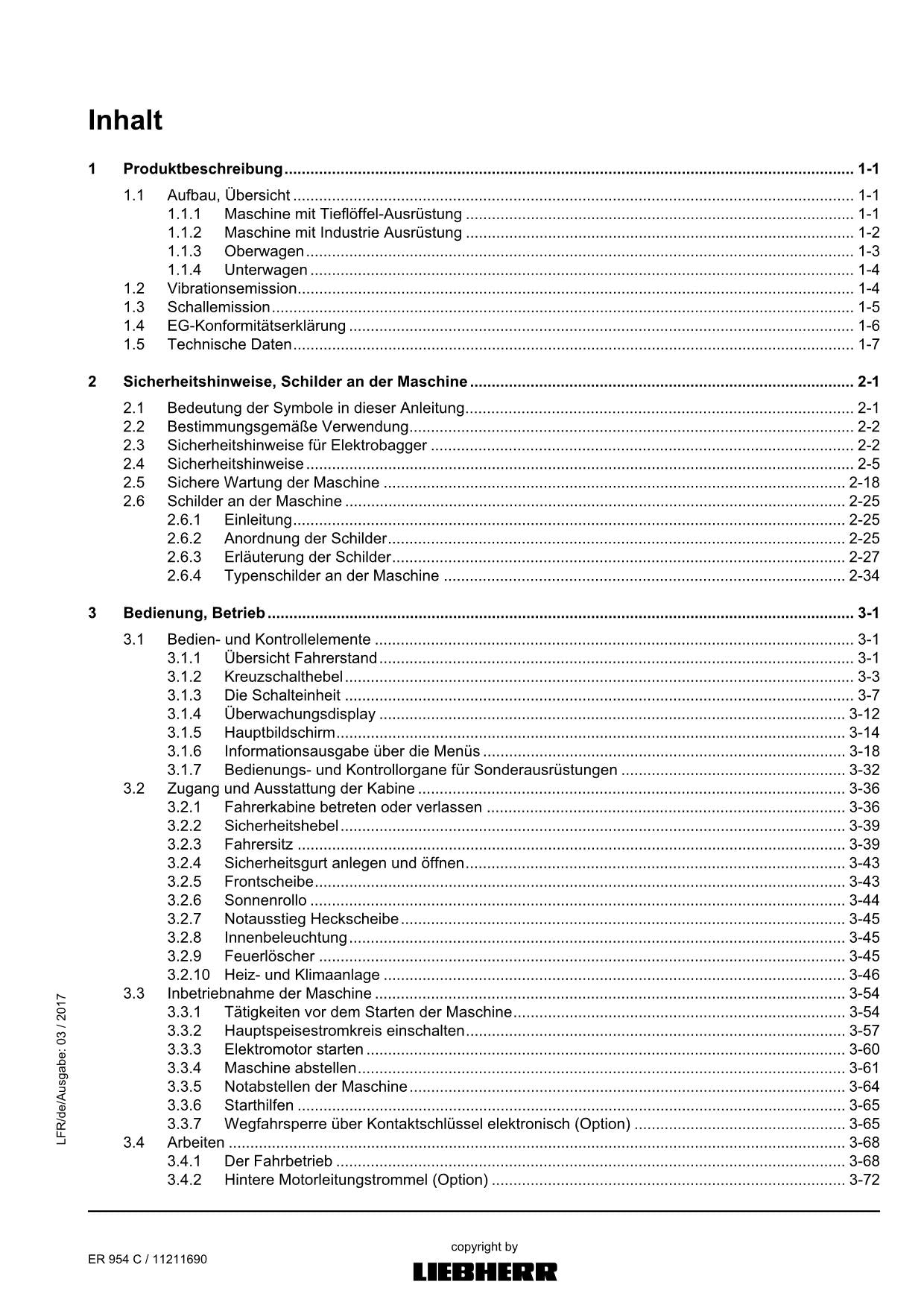 Liebherr ER954 C Hydraulikbagger Betriebsanleitung 2017