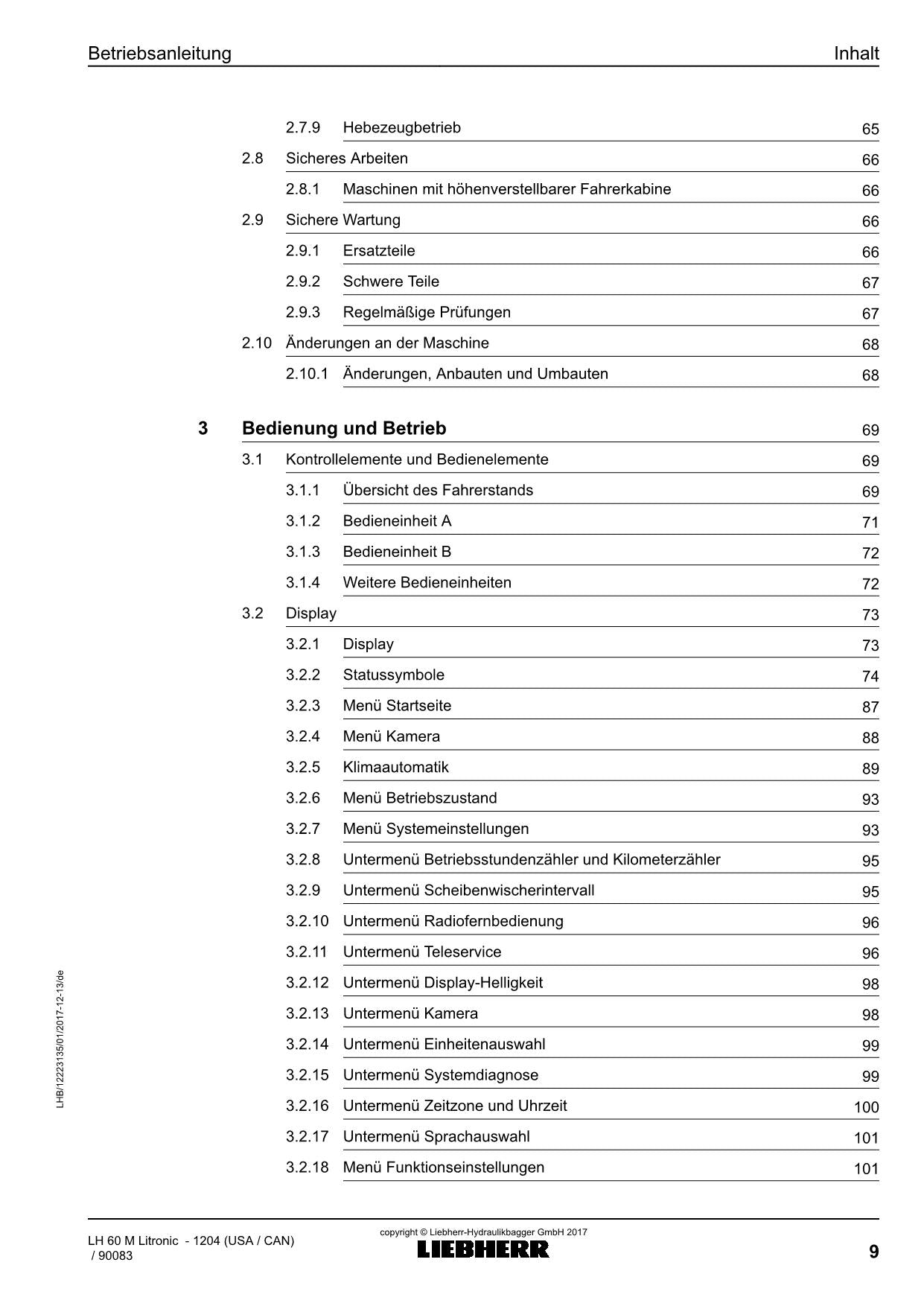 Liebherr LH60 M Litronic Materialumschlaggerät Betriebsanleitung 90083 USA CAN