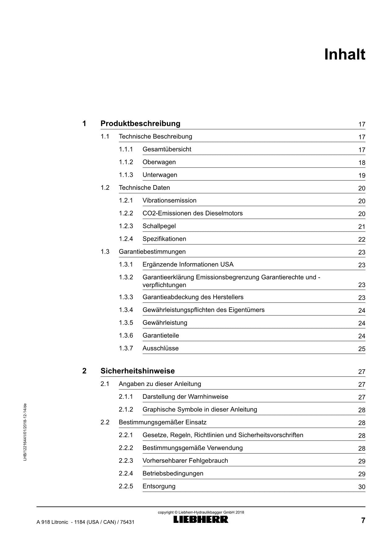 Liebherr A918 Litronic Mobilbagger Betriebsanleitung ser 75431 USA CAN
