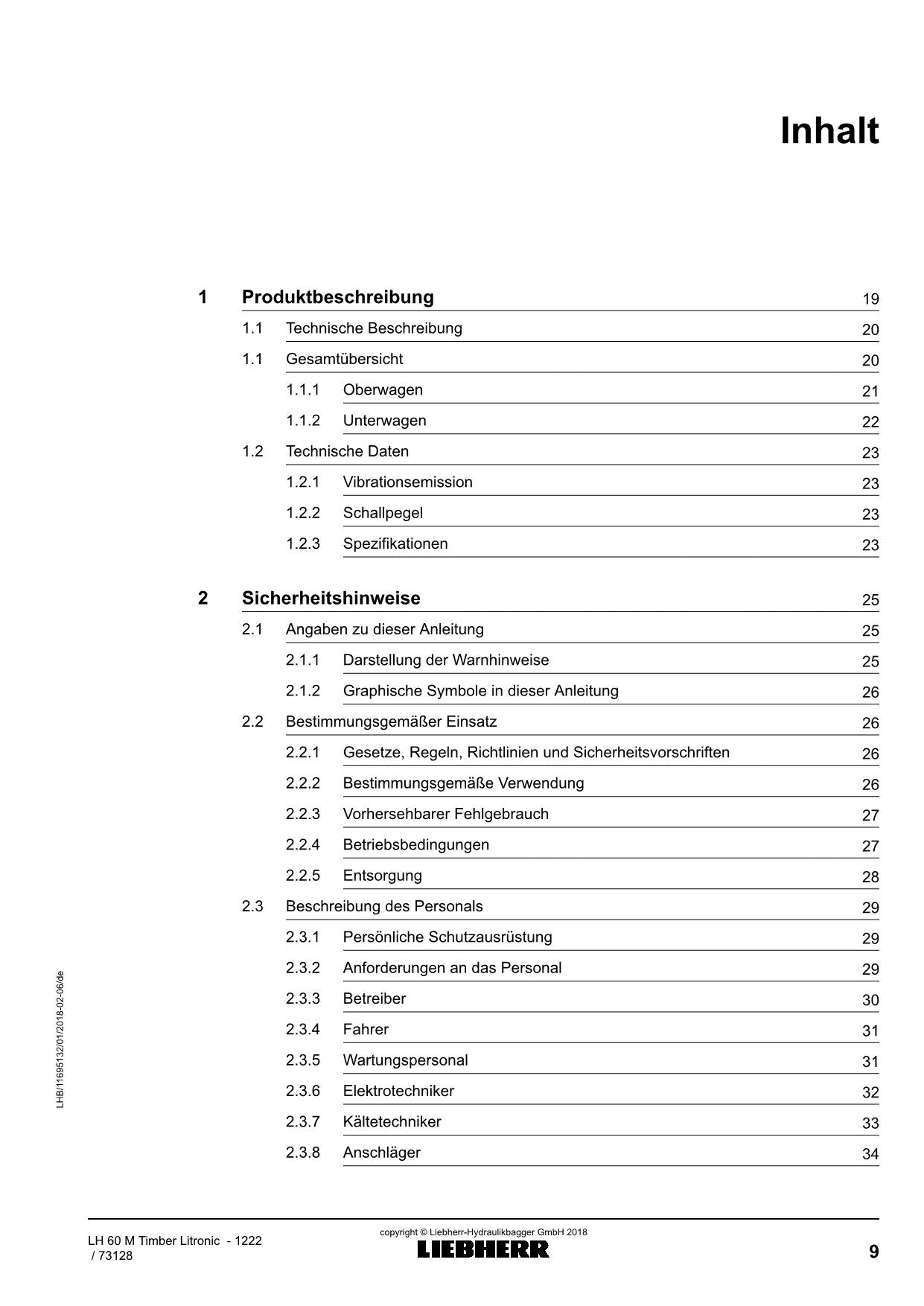 Liebherr LH60 M TimbeRLitronic Materialumschlaggerät Betriebsanleitung Typ 1222
