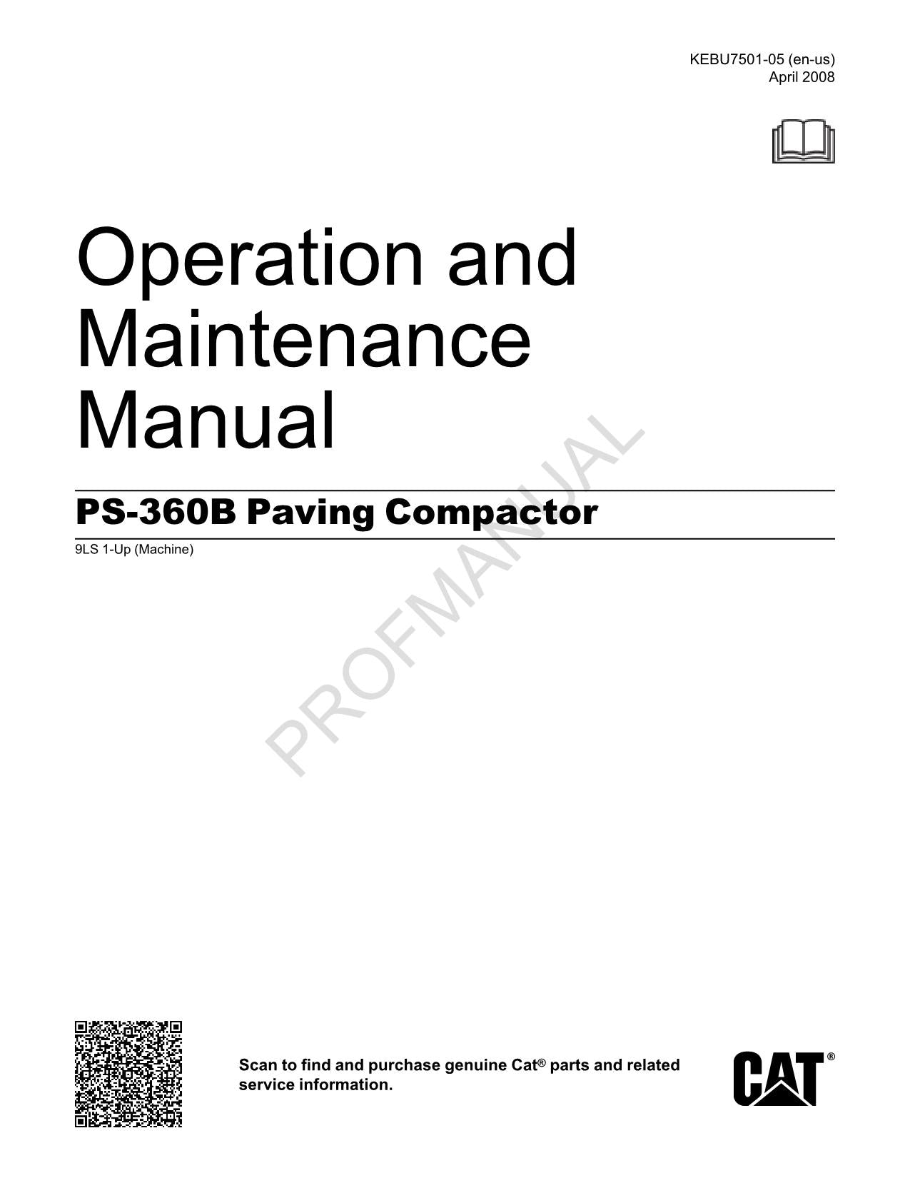 Wartungshandbuch für den Straßenverdichter Caterpillar PS 360B