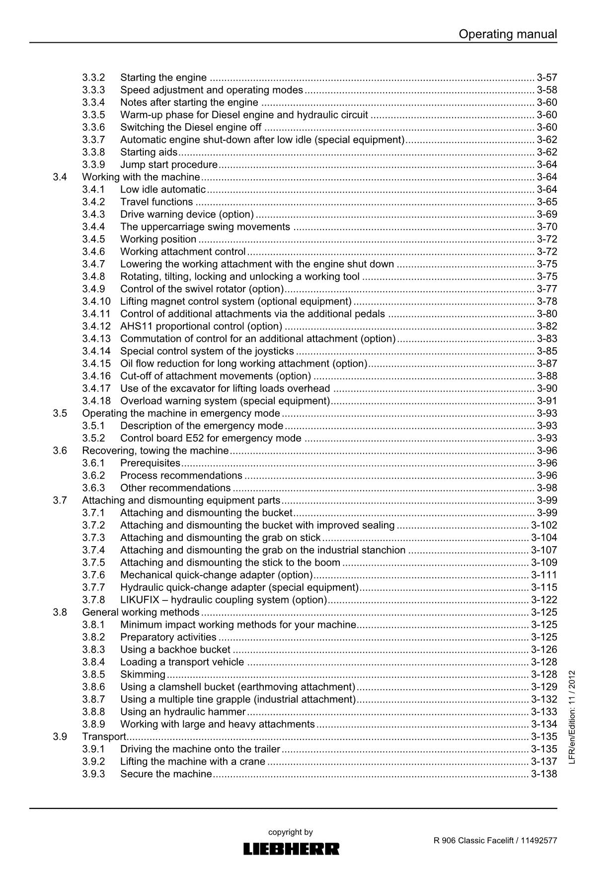 Liebherr R906 Classic Facelift Excavator Operators manual