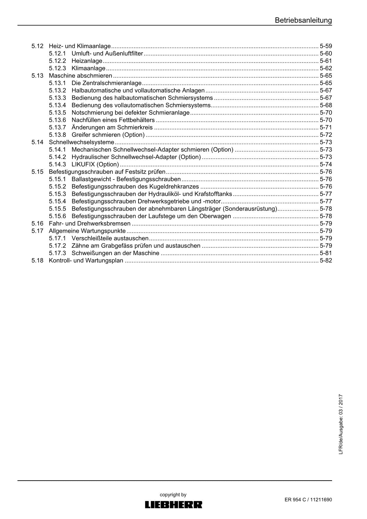Liebherr ER954 C Hydraulikbagger Betriebsanleitung 2017