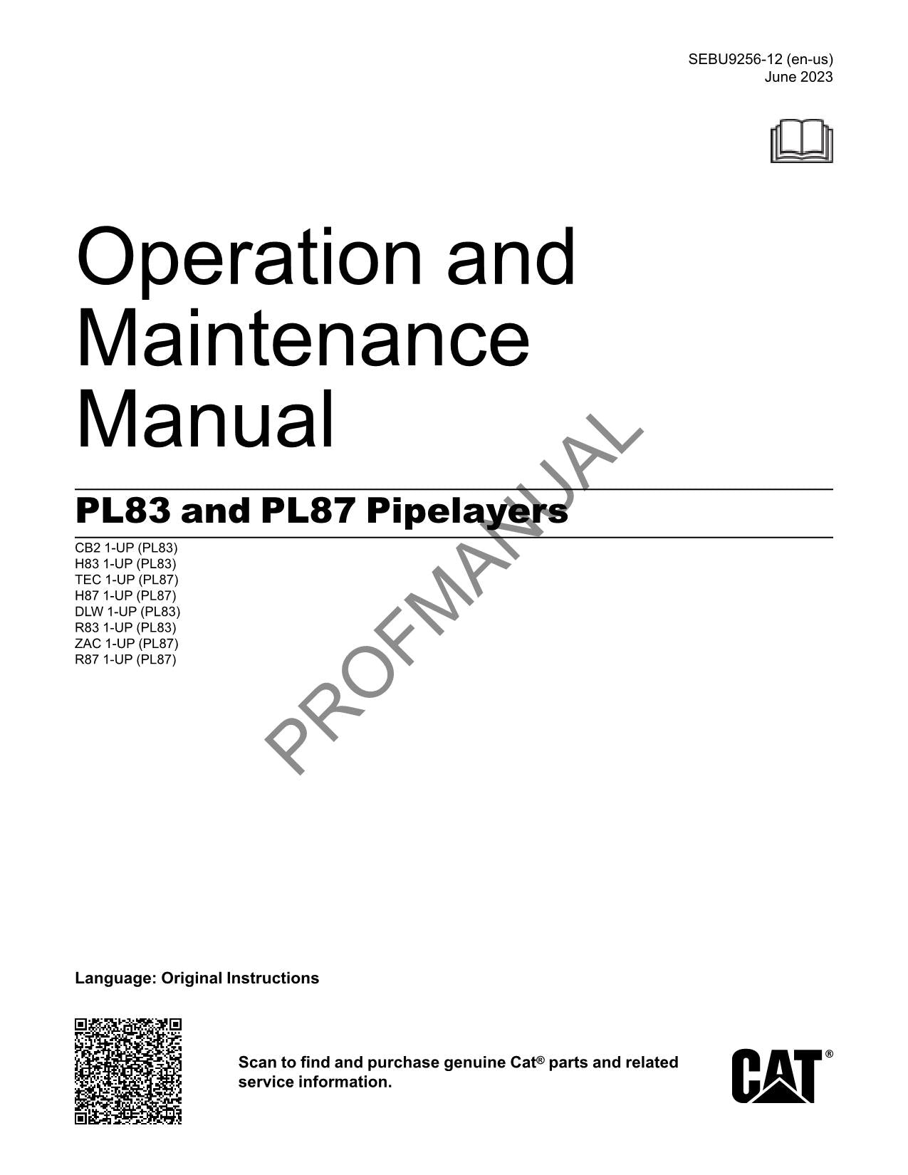 Caterpillar PL83 PL87 Pipelayer Operators Maintenance Manual