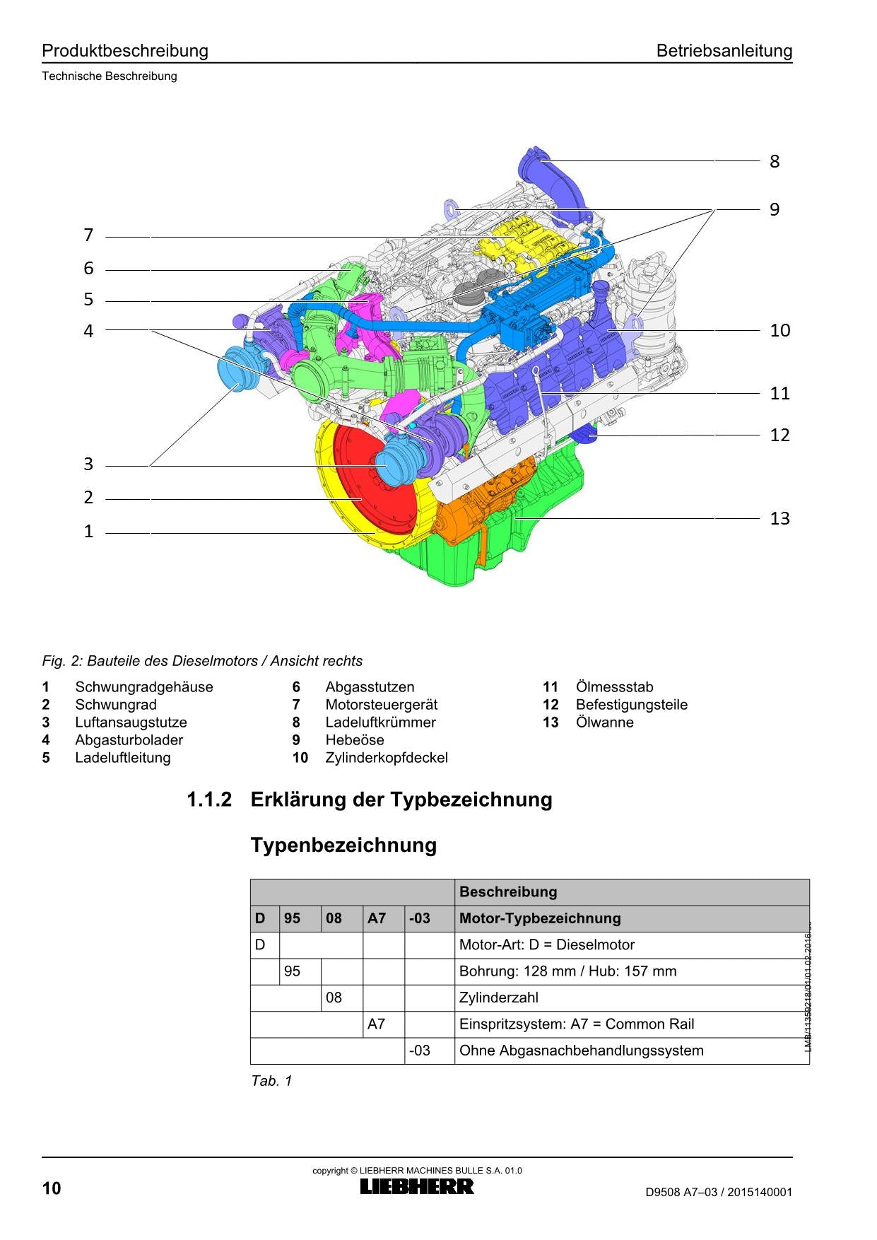 Liebherr D9508 A7-03 Dieselmotor Betriebsanleitung